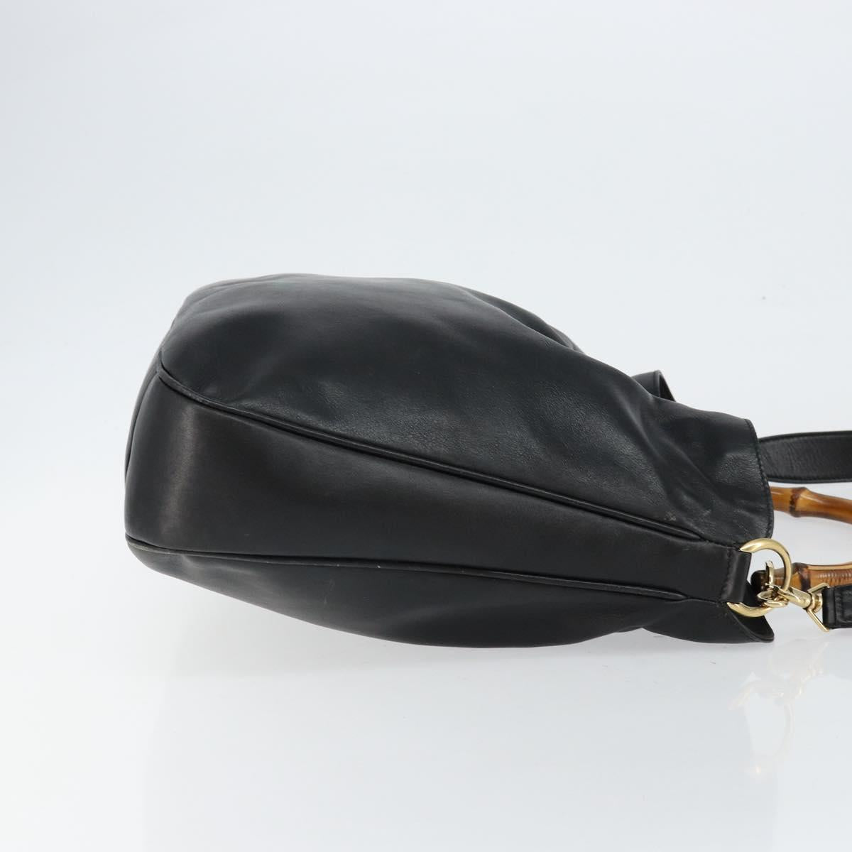 GUCCI Bamboo Hand Bag Leather 2way Black Gold 001 2058 1577 0 Auth 145485
