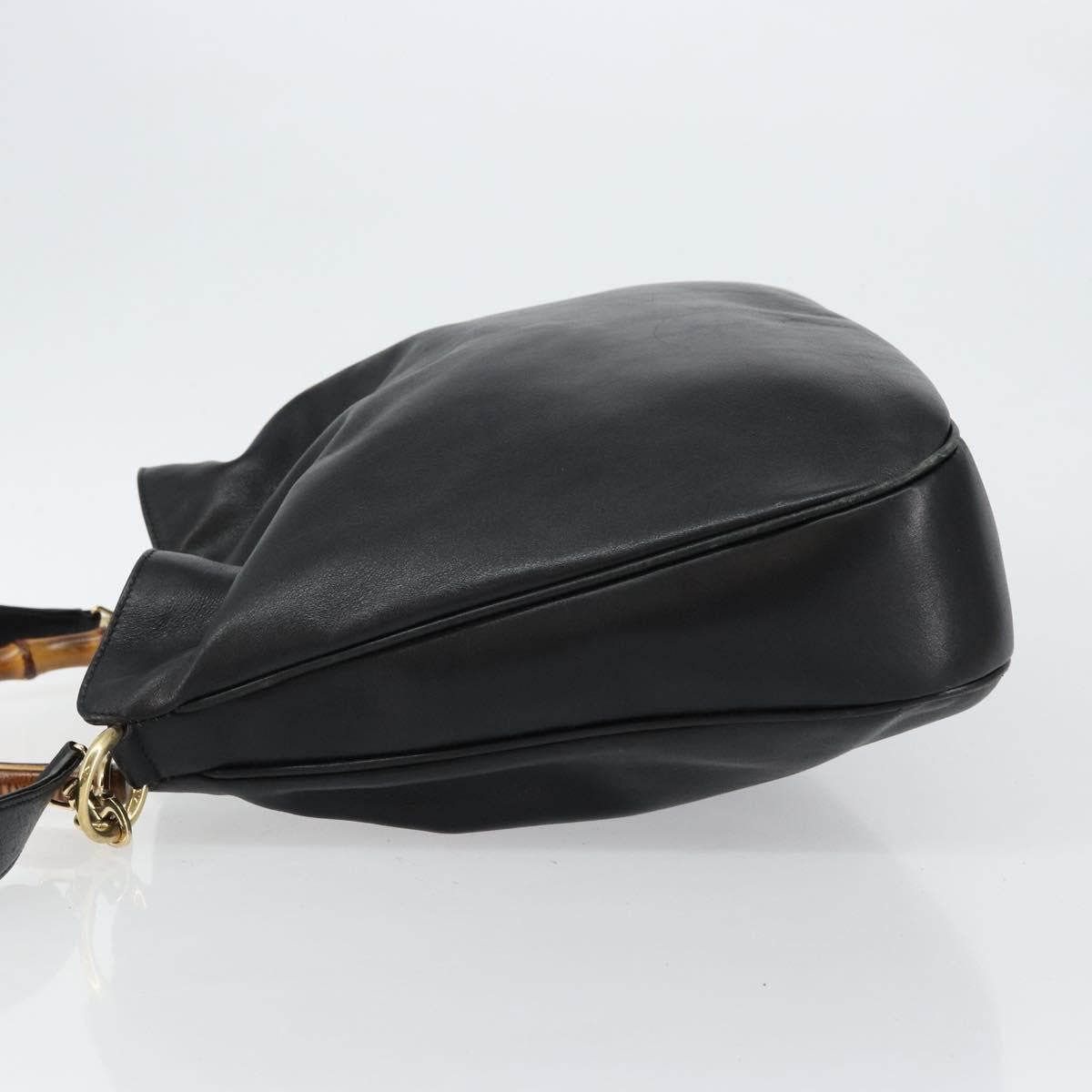 GUCCI Bamboo Hand Bag Leather 2way Black Gold 001 2058 1577 0 Auth 145485