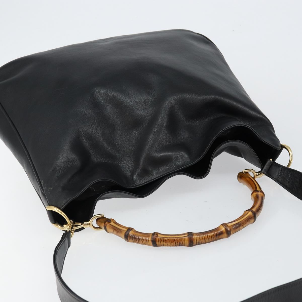 GUCCI Bamboo Hand Bag Leather 2way Black Gold 001 2058 1577 0 Auth 145485