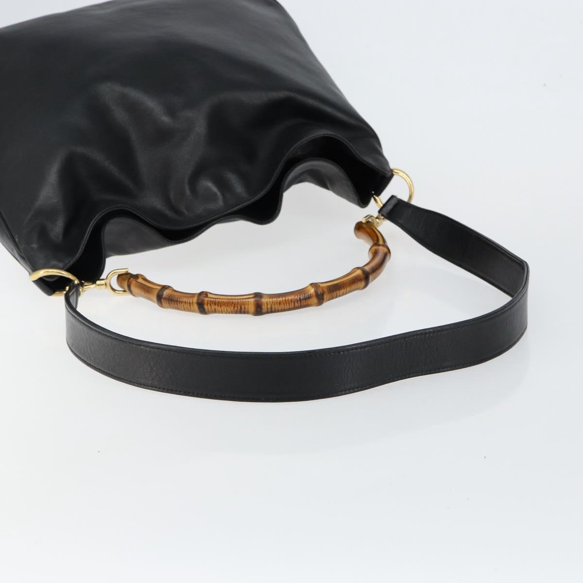 GUCCI Bamboo Hand Bag Leather 2way Black Gold 001 2058 1577 0 Auth 145485