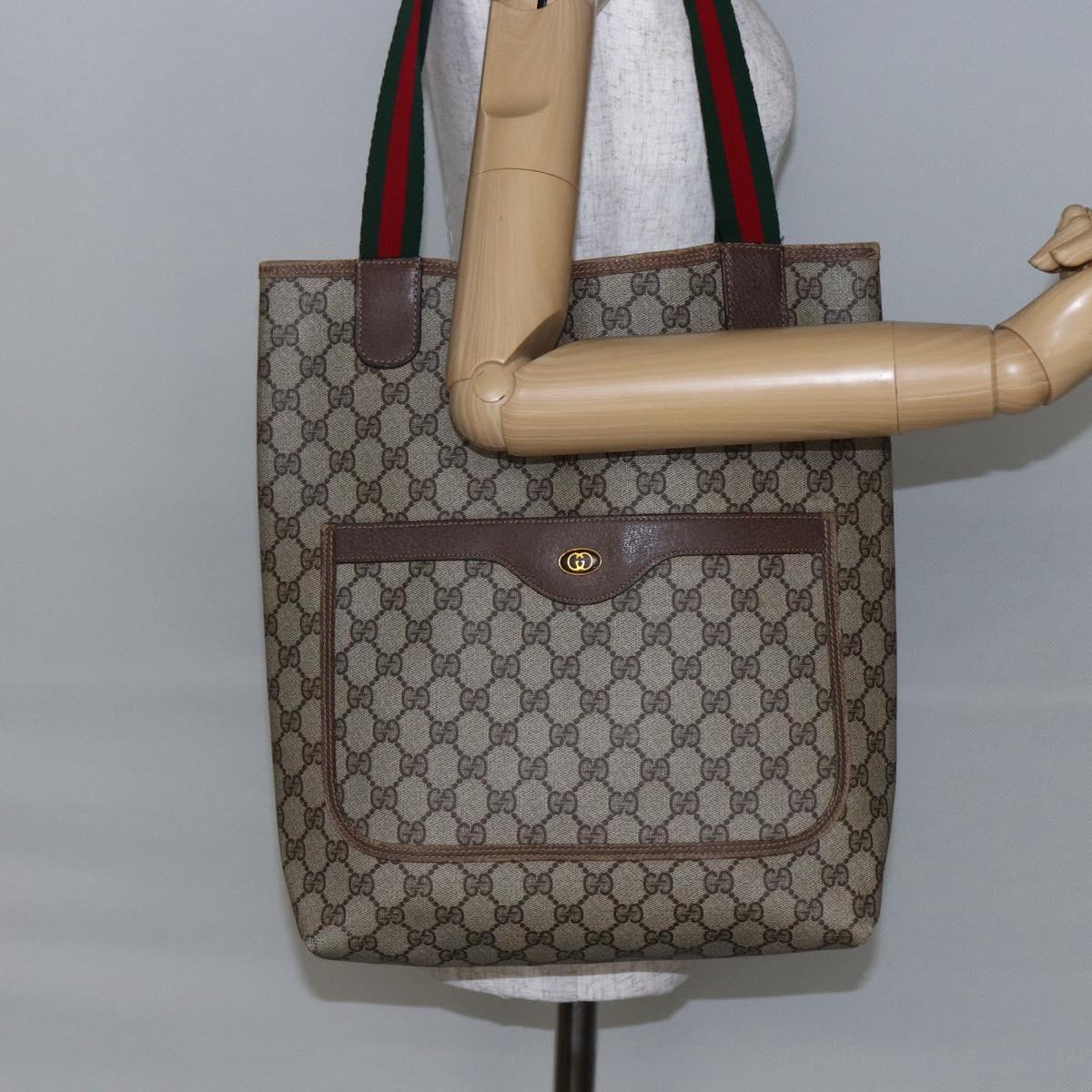 GUCCI GG Supreme Web Sherry Line Tote Bag PVC Beige Red 39 02 003 Auth 145488