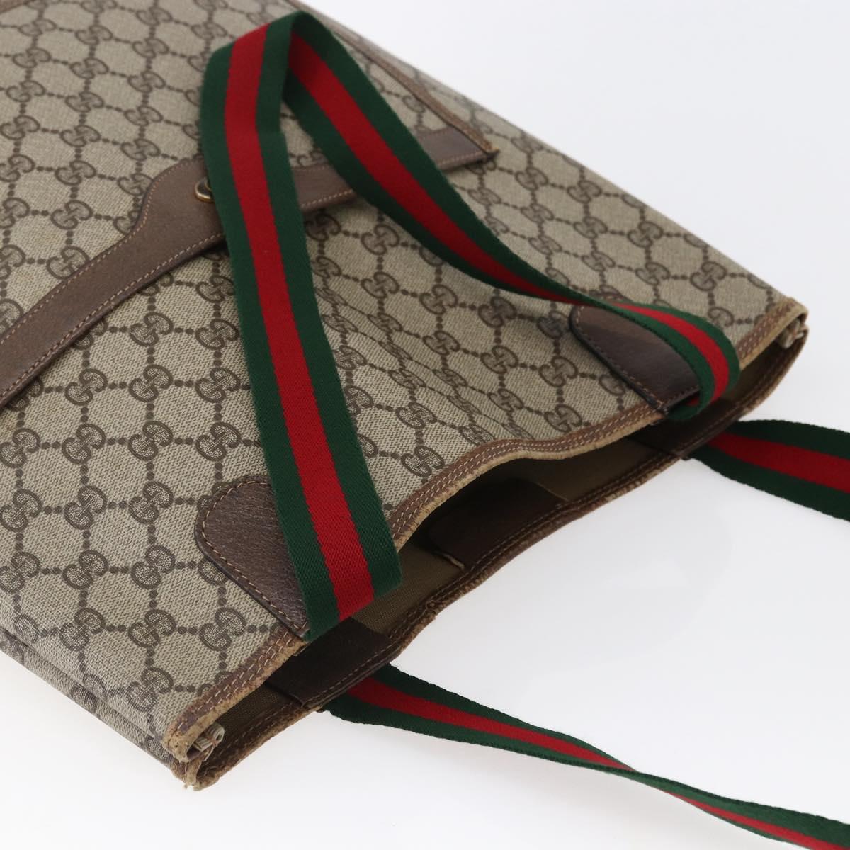 GUCCI GG Supreme Web Sherry Line Tote Bag PVC Beige Red 39 02 003 Auth 145488