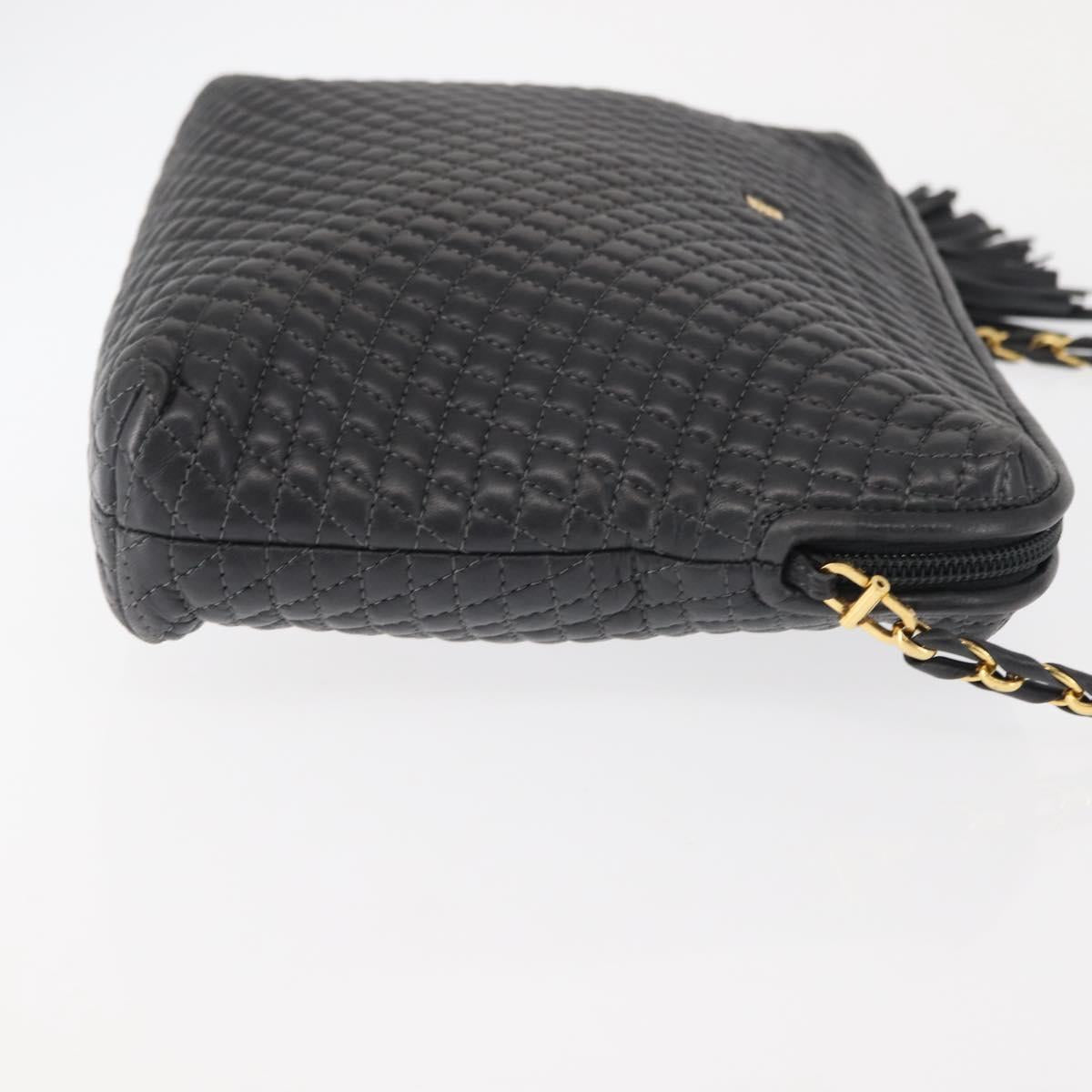 BALLY Chain Shoulder Bag Leather Black Auth 145489