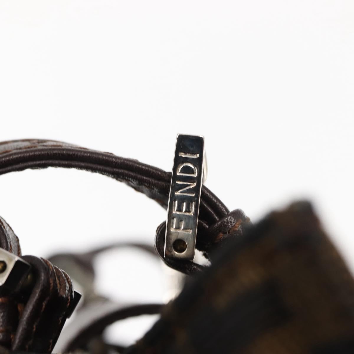 FENDI Zucca Canvas Mamma Baguette Tote Bag Black Silver Brown Auth 145493