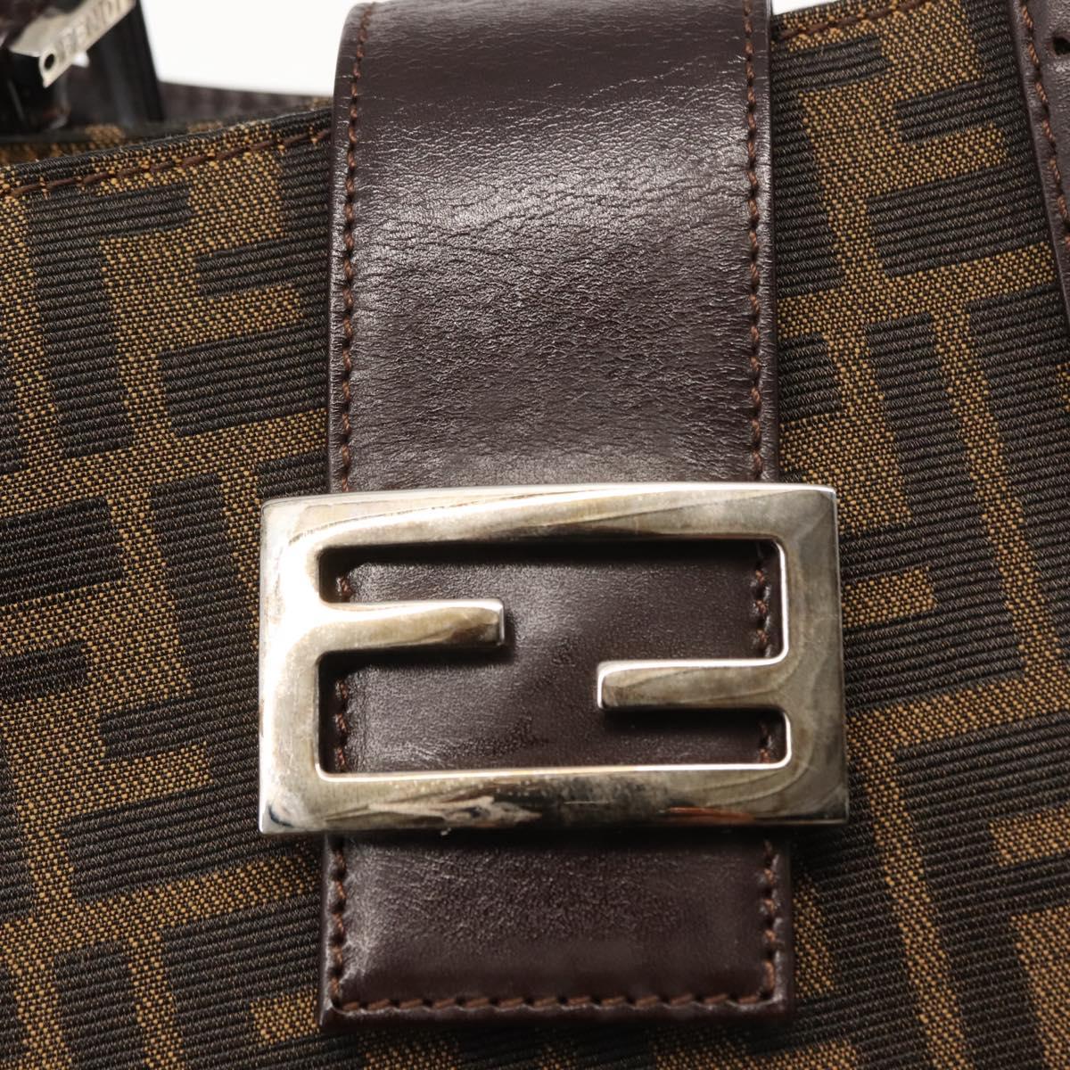 FENDI Zucca Canvas Mamma Baguette Tote Bag Black Silver Brown Auth 145493