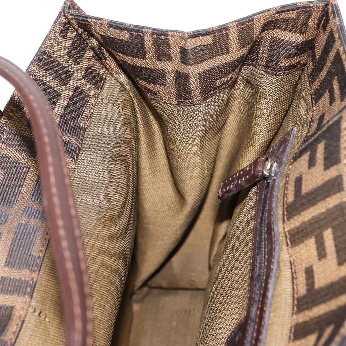 FENDI Zucca Canvas Mamma Baguette Tote Bag Black Silver Brown Auth 145493