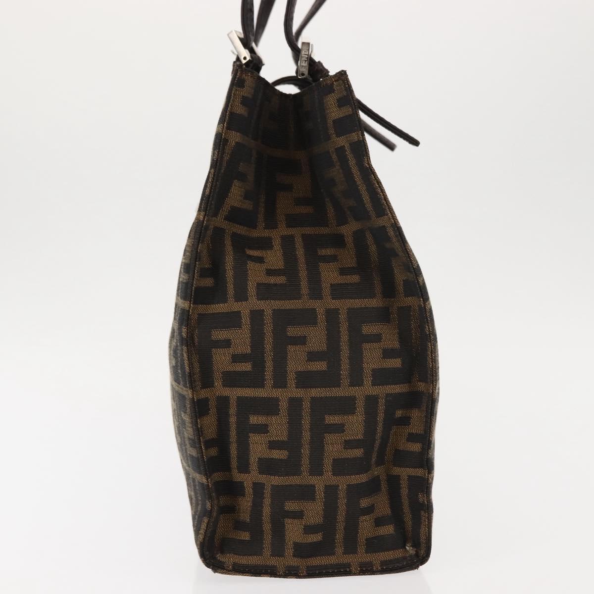 FENDI Zucca Canvas Mamma Baguette Tote Bag Black Silver Brown Auth 145493