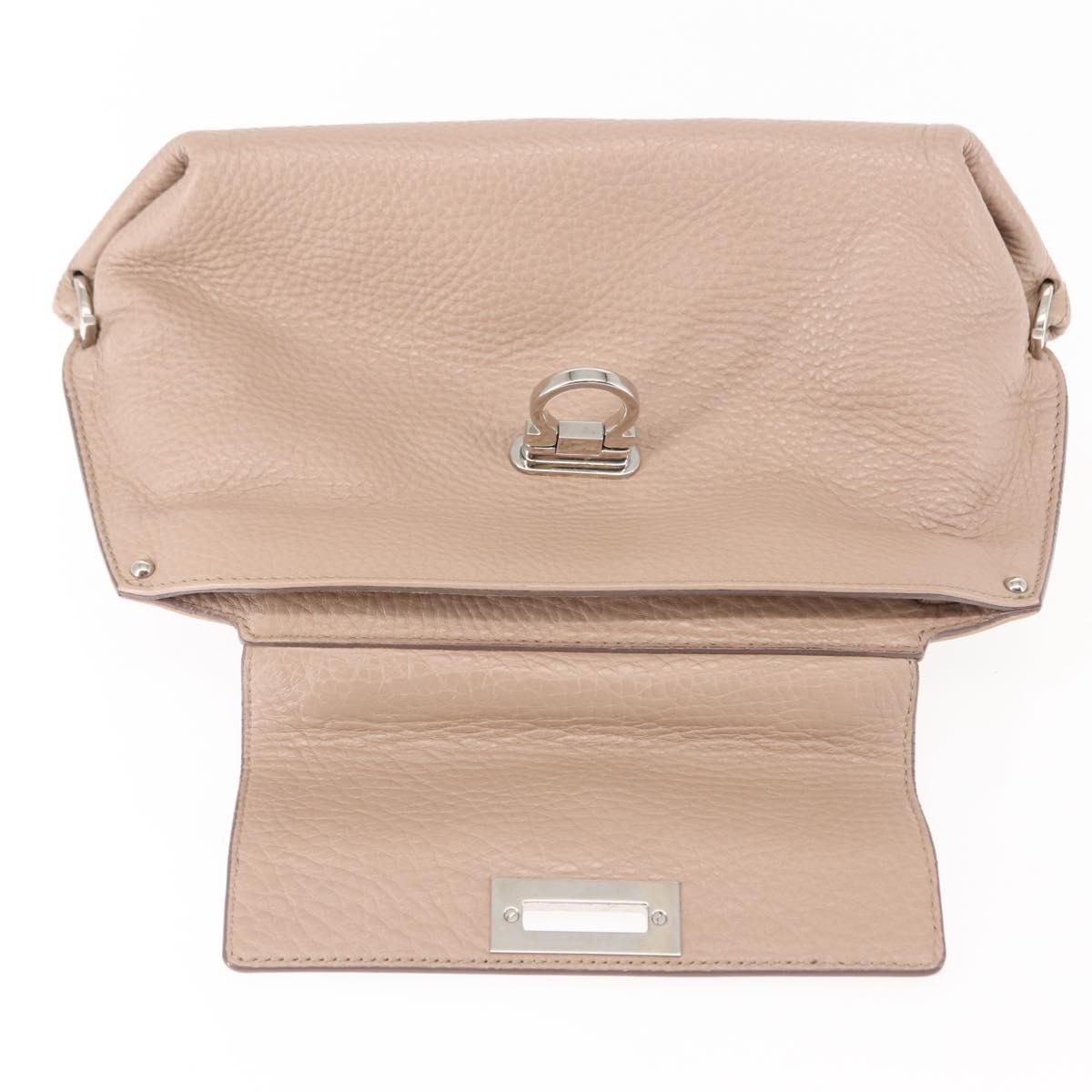 Salvatore Ferragamo Gancini Sophia Hand Bag Leather Beige Silver Auth 145498