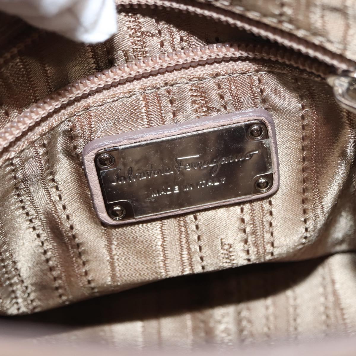 Salvatore Ferragamo Gancini Sophia Hand Bag Leather Beige Silver Auth 145498