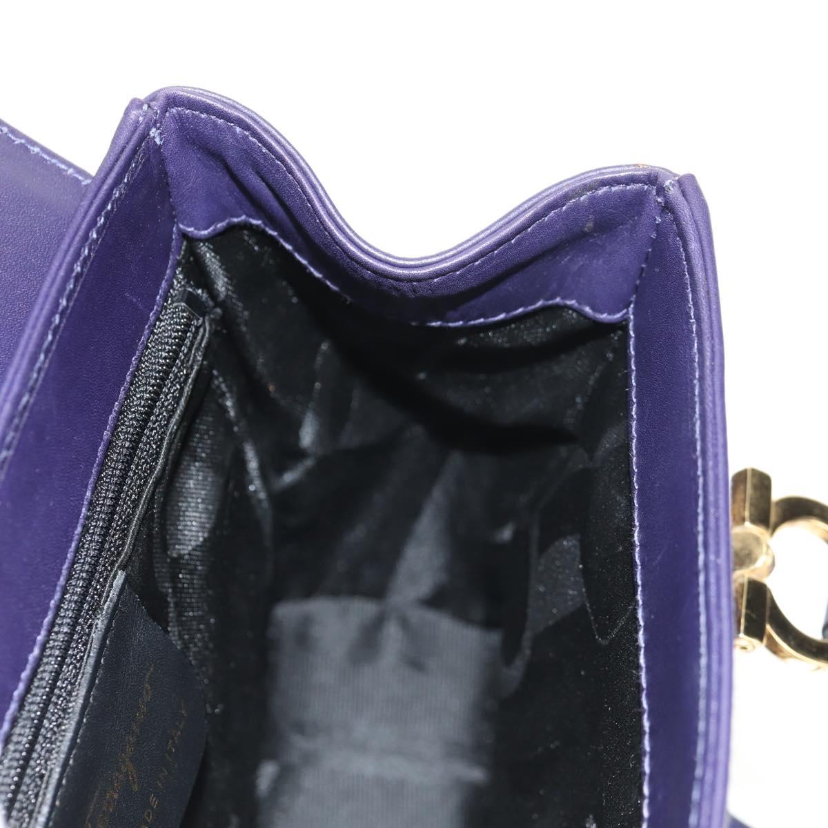 Salvatore Ferragamo Gancini Hand Bag Leather 2way Purple Gold Auth 145500V