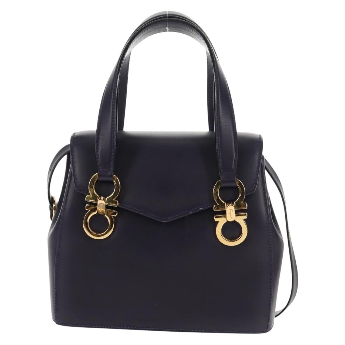 Salvatore Ferragamo Gancini Hand Bag Leather 2way Purple Gold Auth 145500V