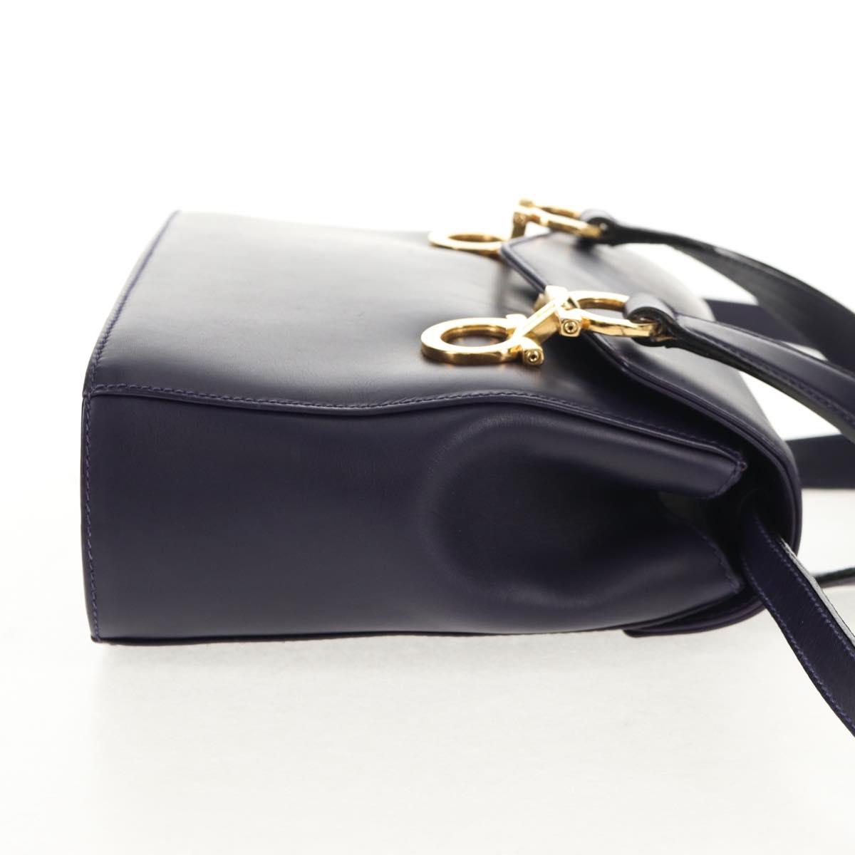 Salvatore Ferragamo Gancini Hand Bag Leather 2way Purple Gold Auth 145500V