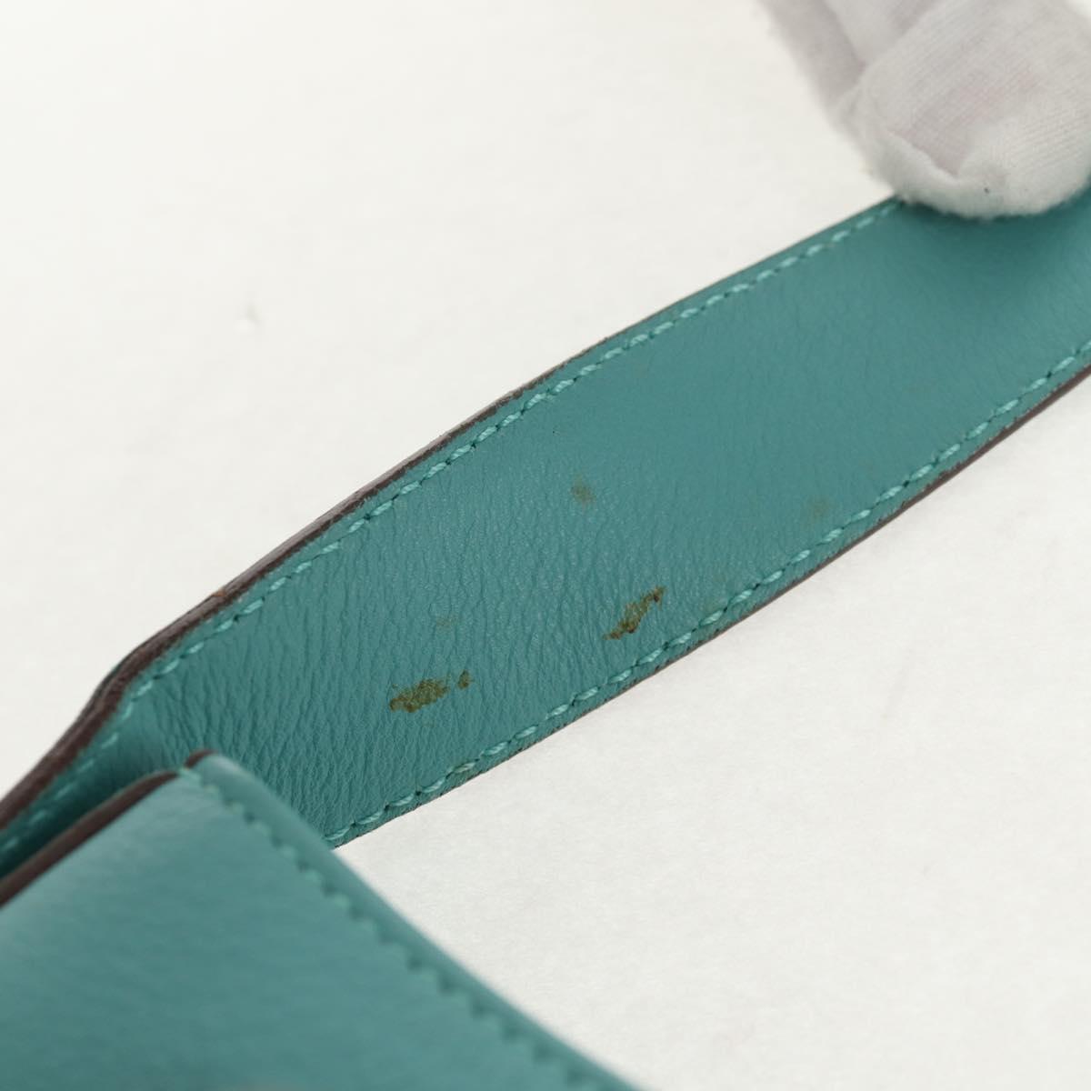 Salvatore Ferragamo Gancini Bag Leather Turquoise Blue Gold Auth 145501V