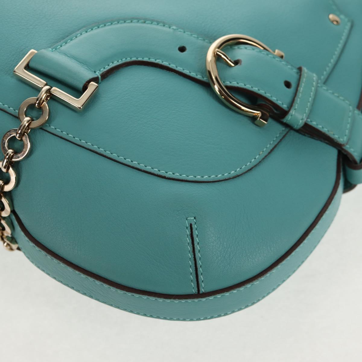 Salvatore Ferragamo Gancini Bag Leather Turquoise Blue Gold Auth 145501V