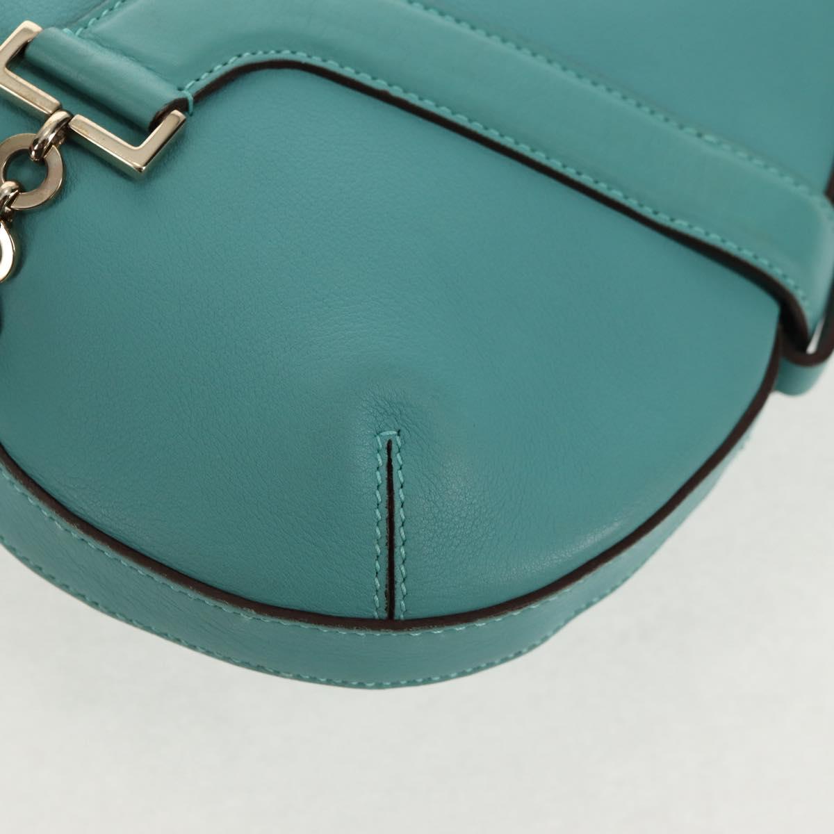 Salvatore Ferragamo Gancini Bag Leather Turquoise Blue Gold Auth 145501V