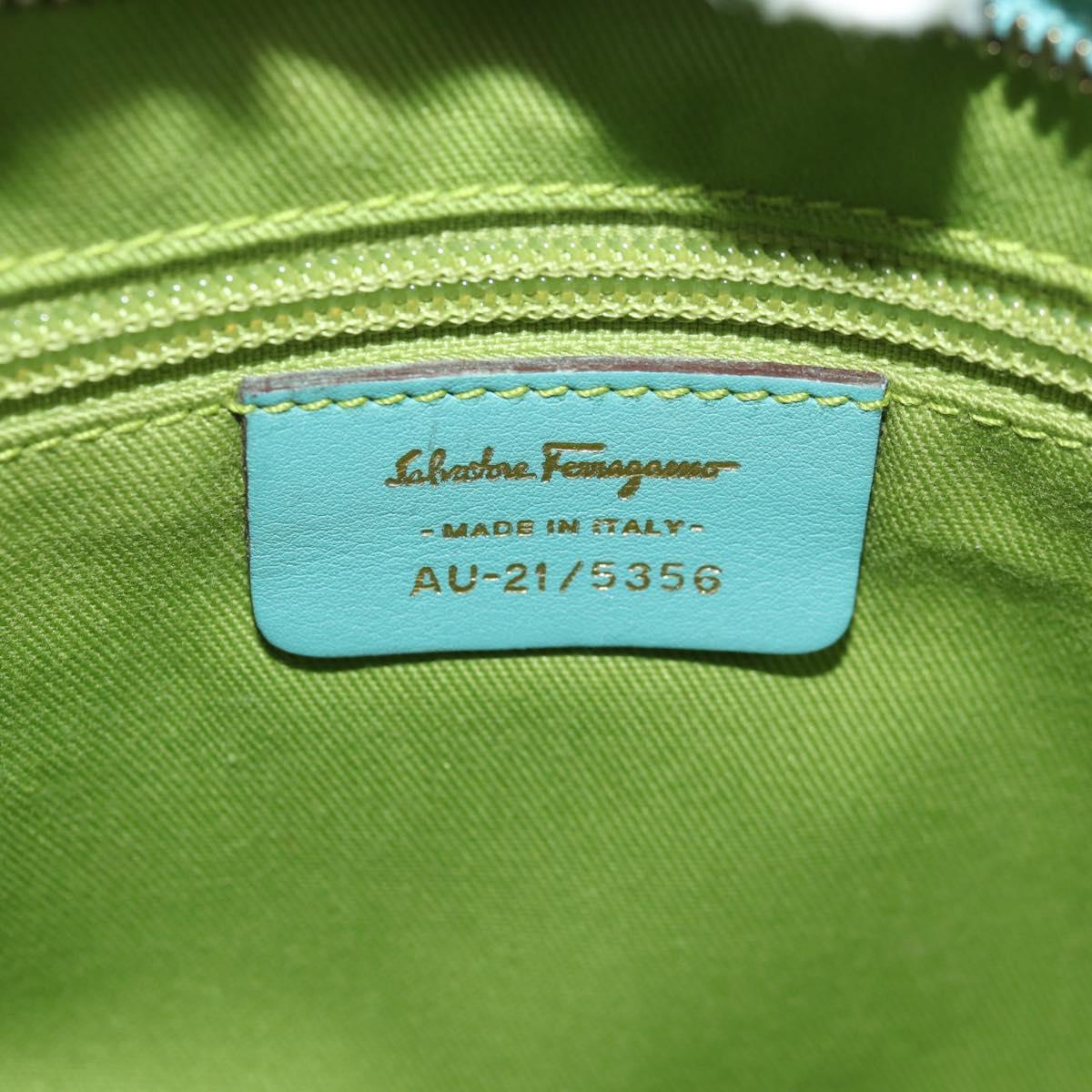 Salvatore Ferragamo Gancini Bag Leather Turquoise Blue Gold Auth 145501V