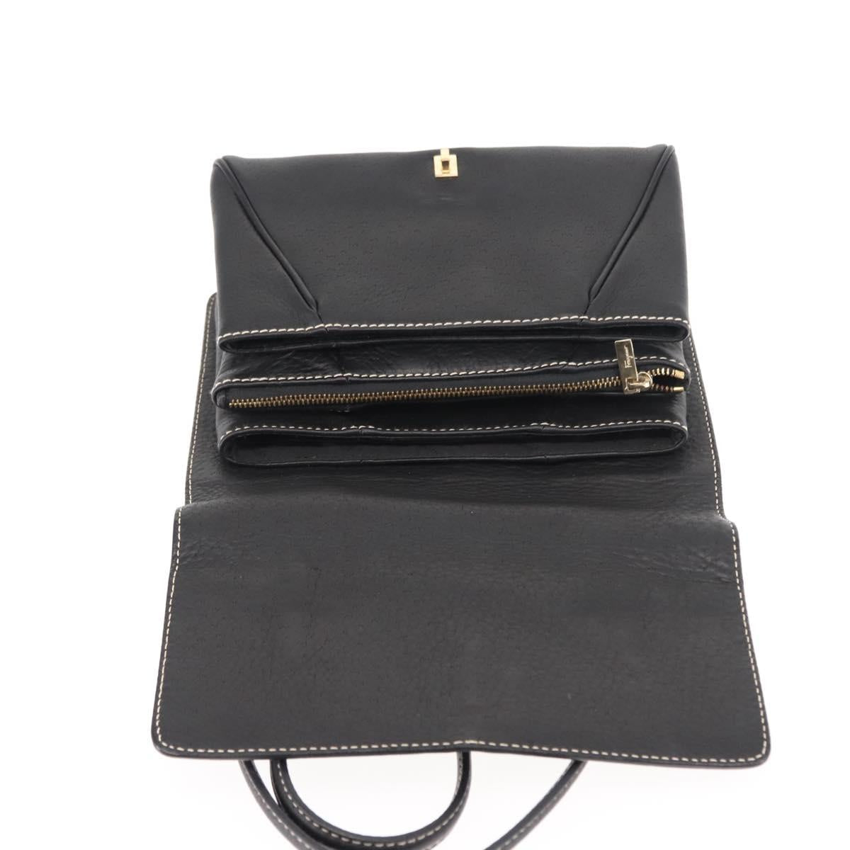 Salvatore Ferragamo Gancini Shoulder Bag Leather Black Gold Auth 145502