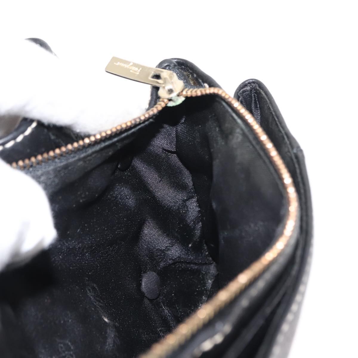 Salvatore Ferragamo Gancini Shoulder Bag Leather Black Gold Auth 145502