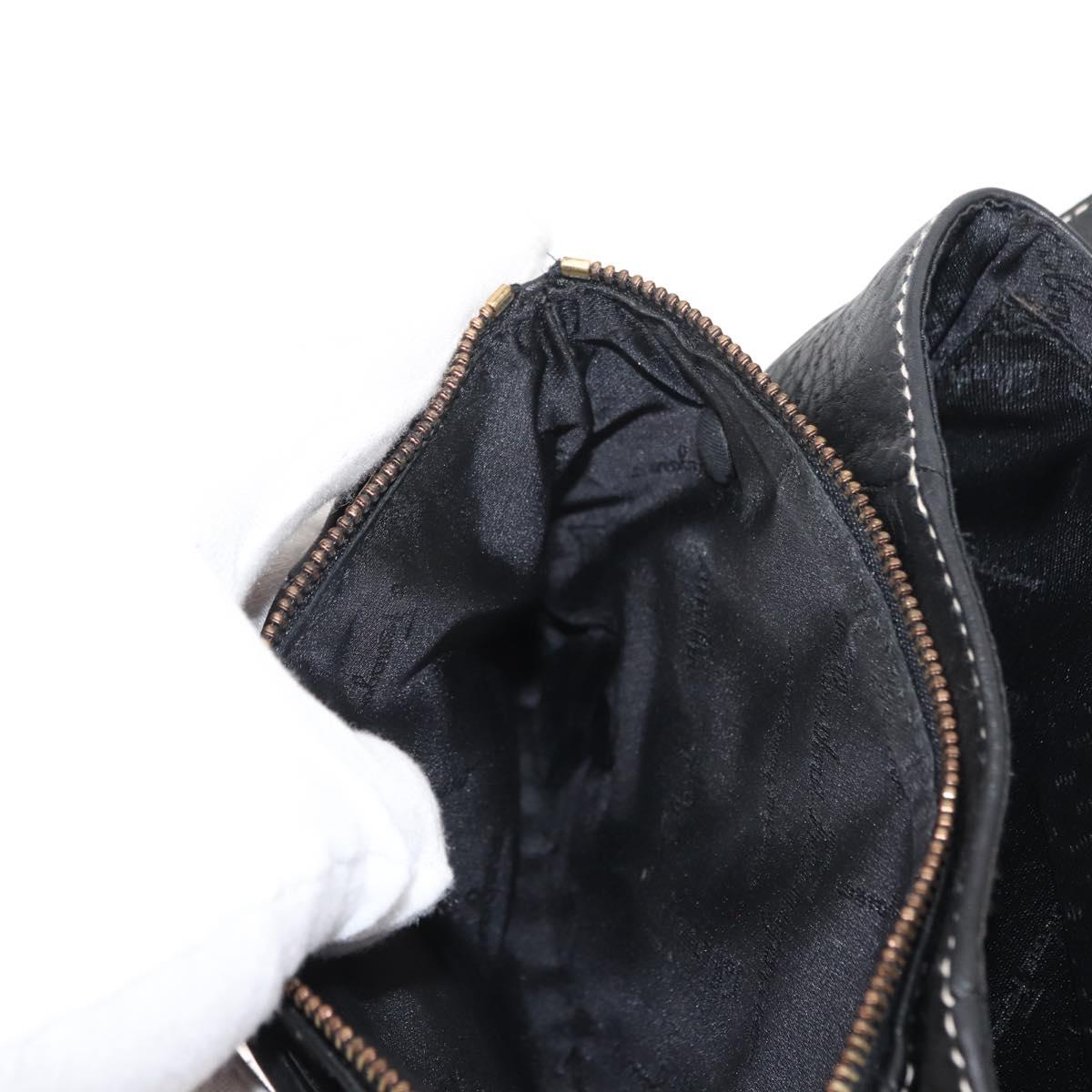 Salvatore Ferragamo Gancini Shoulder Bag Leather Black Gold Auth 145502