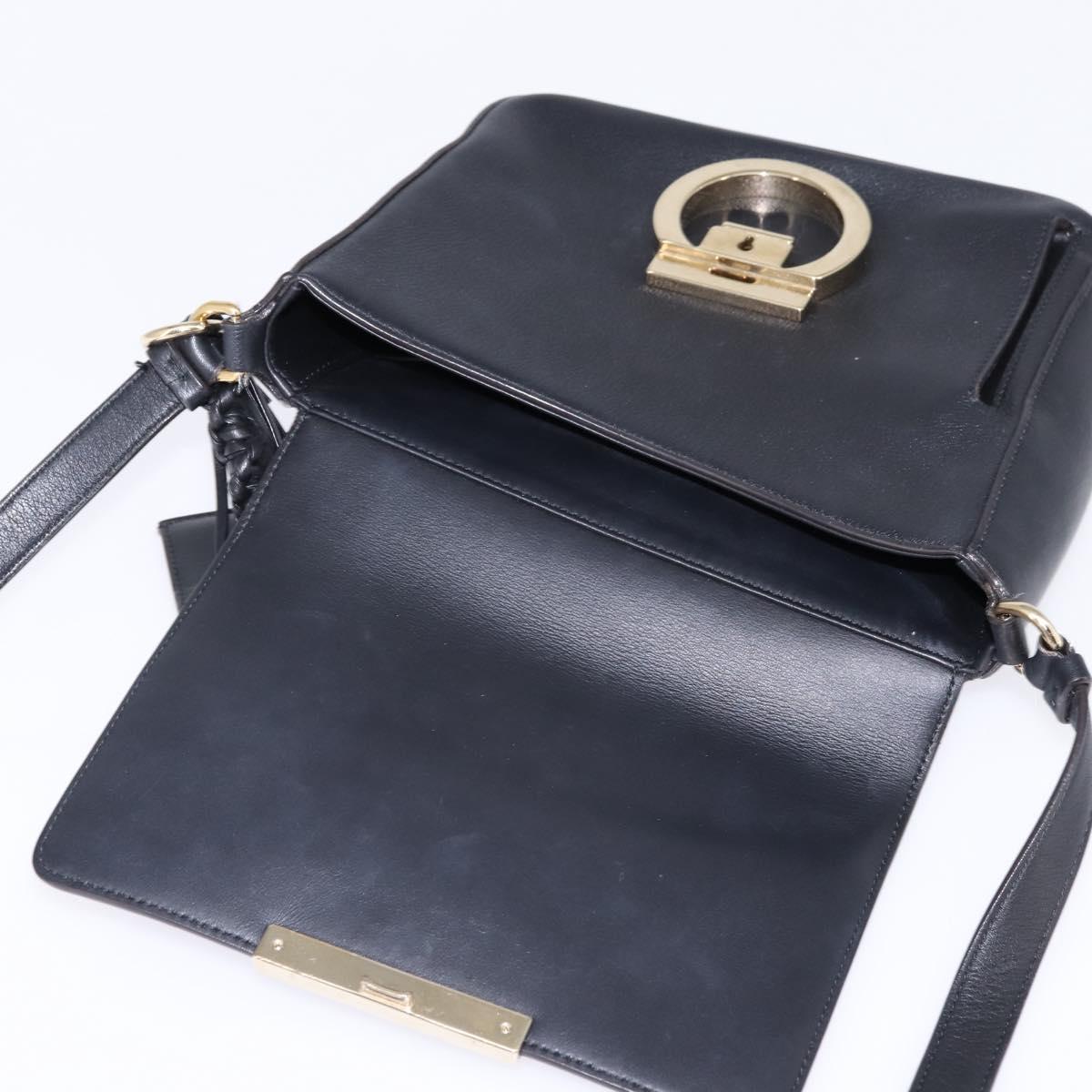 Salvatore Ferragamo Gancini Shoulder Bag Leather Black Gold Auth 145503