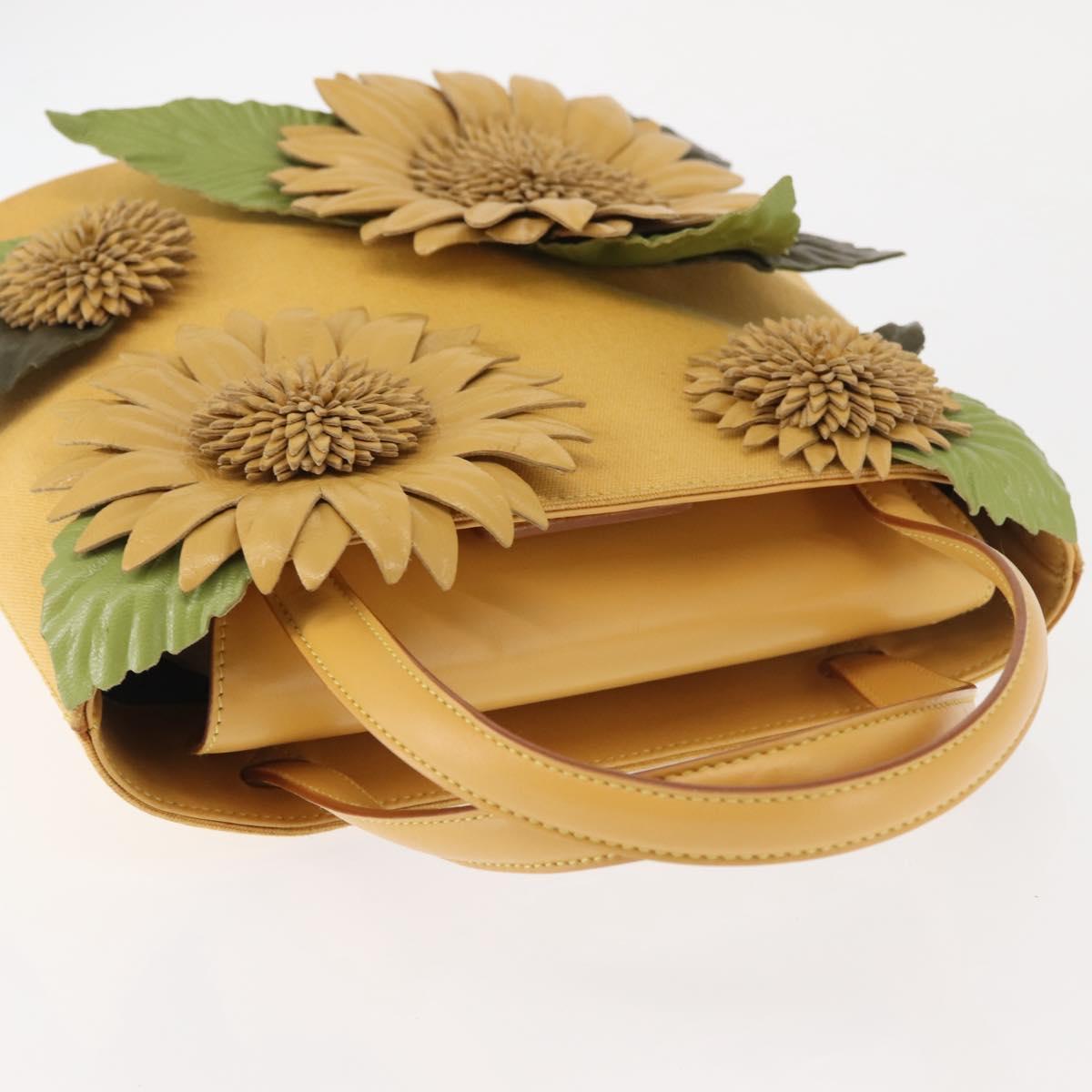 Salvatore Ferragamo Sunflower Hand Bag Canvas Leather Yellow Auth 145506