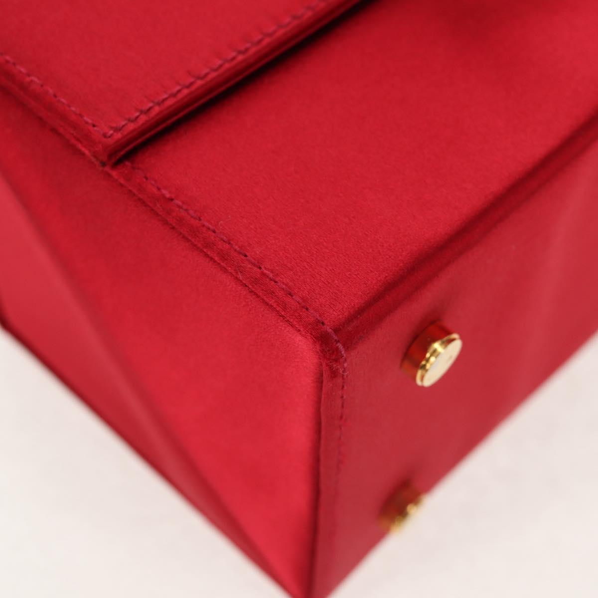 Salvatore Ferragamo Gancini Hand Bag Satin Red Gold Auth 145507V