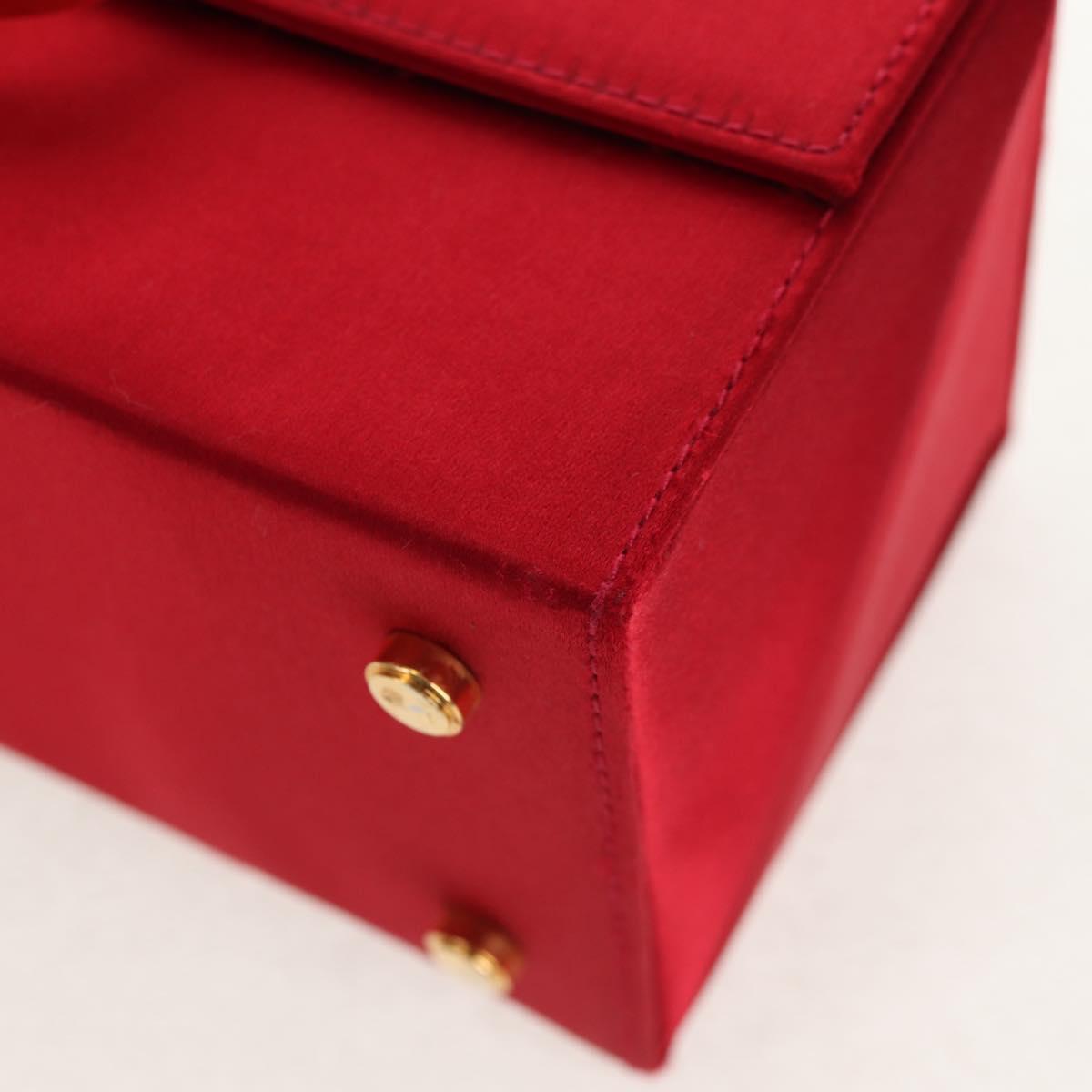 Salvatore Ferragamo Gancini Hand Bag Satin Red Gold Auth 145507V