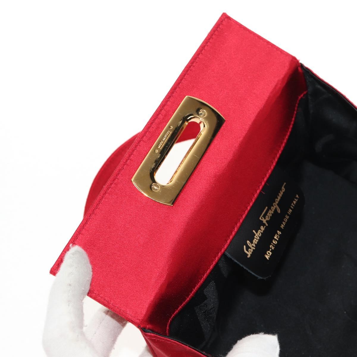 Salvatore Ferragamo Gancini Hand Bag Satin Red Gold Auth 145507V