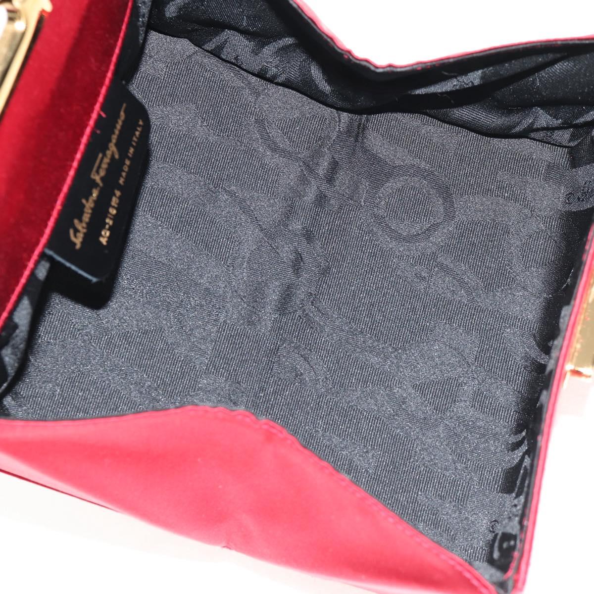 Salvatore Ferragamo Gancini Hand Bag Satin Red Gold Auth 145507V