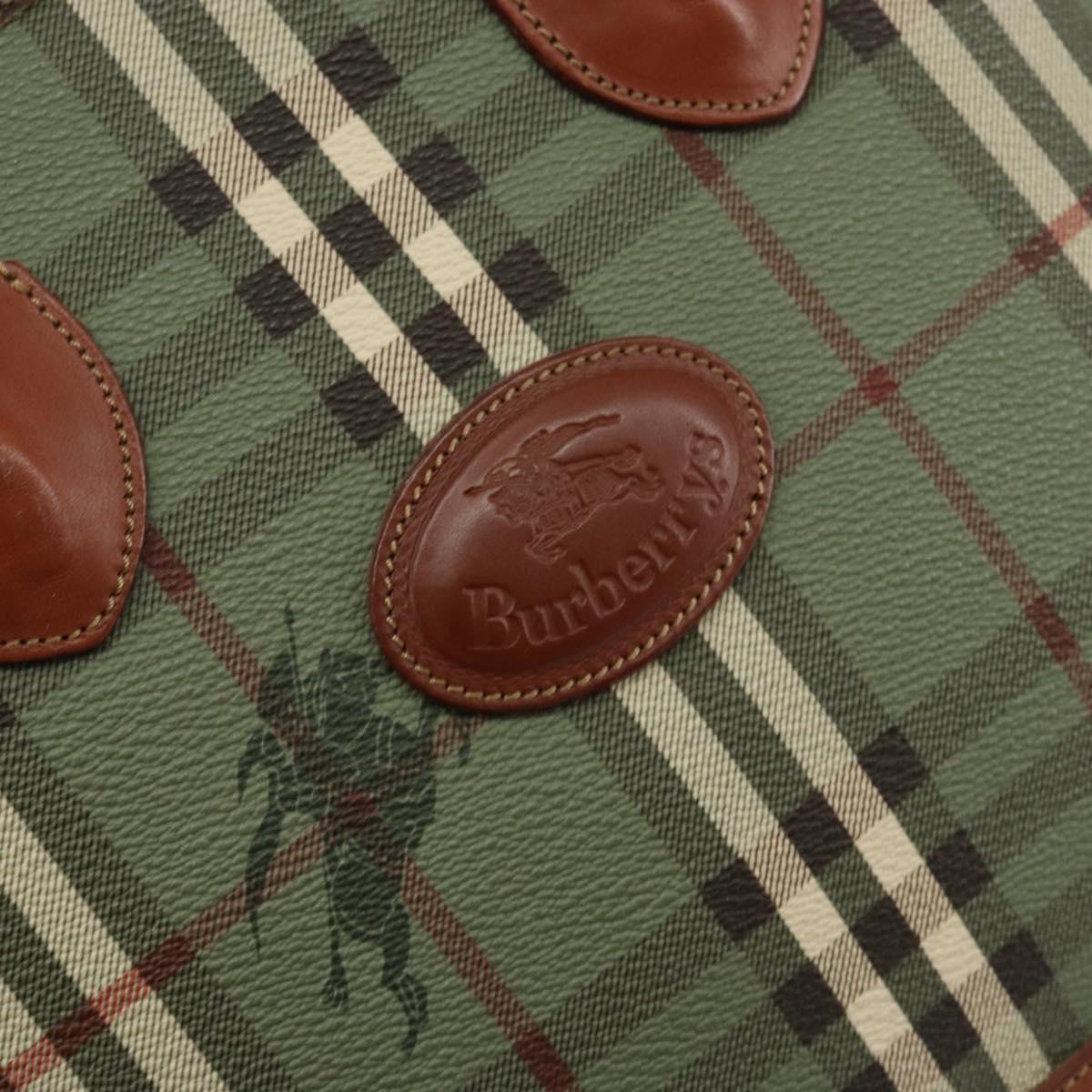 Burberrys Nova Check Hand Bag PVC Leather Green Gold Auth 145517