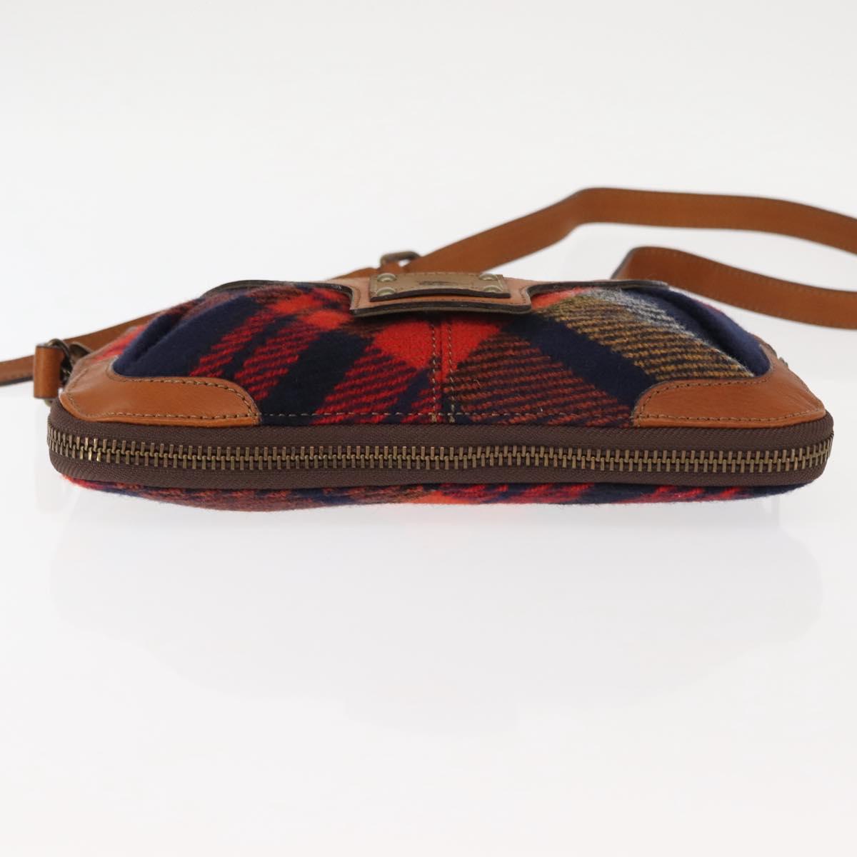 BURBERRY Nova Check Blue Label Shoulder Bag Wool Red Auth 145519