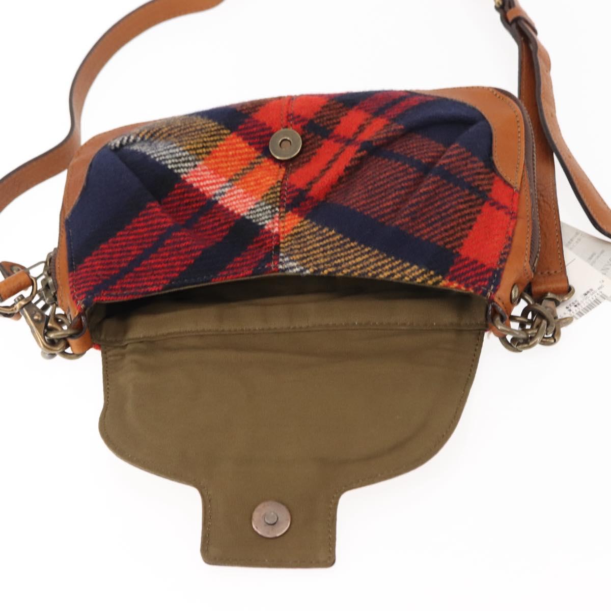 BURBERRY Nova Check Blue Label Shoulder Bag Wool Red Auth 145519