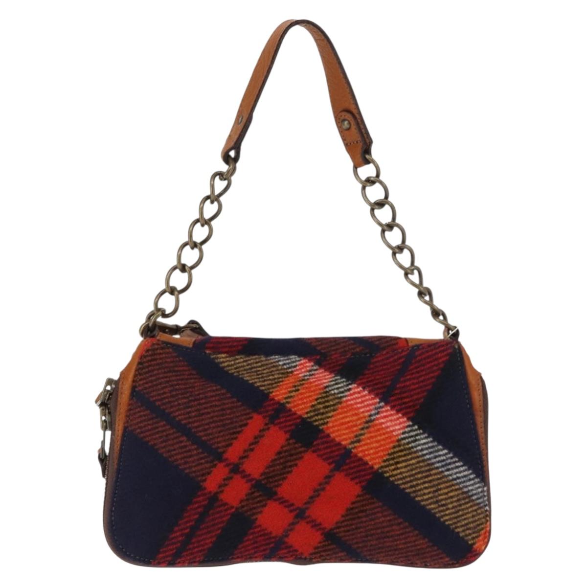 BURBERRY Nova Check Blue Label Shoulder Bag Wool Red Auth 145519