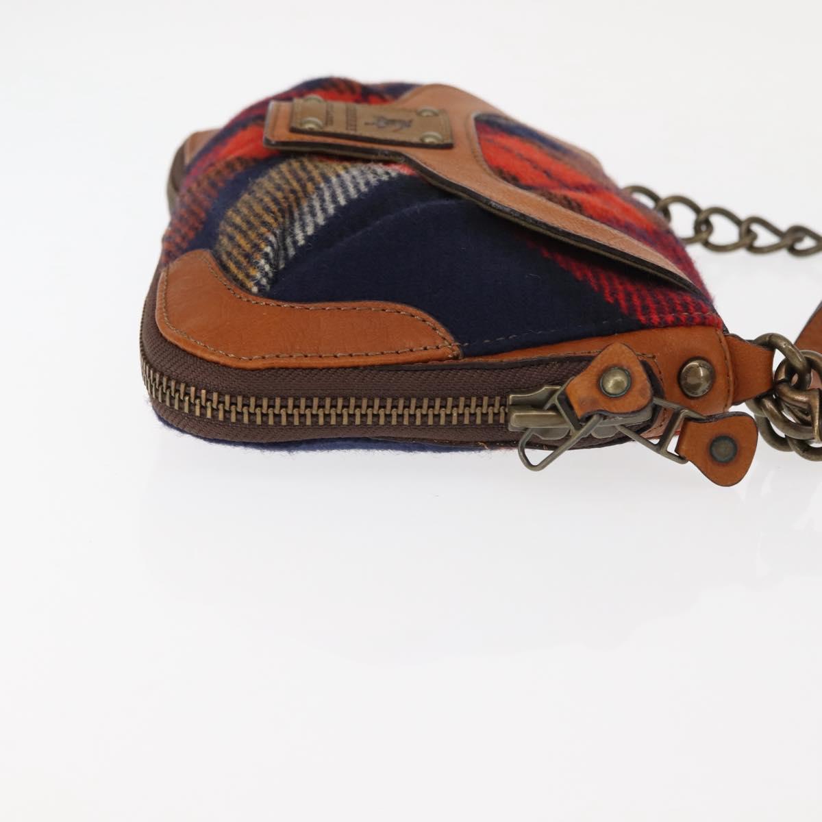 BURBERRY Nova Check Blue Label Shoulder Bag Wool Red Auth 145519