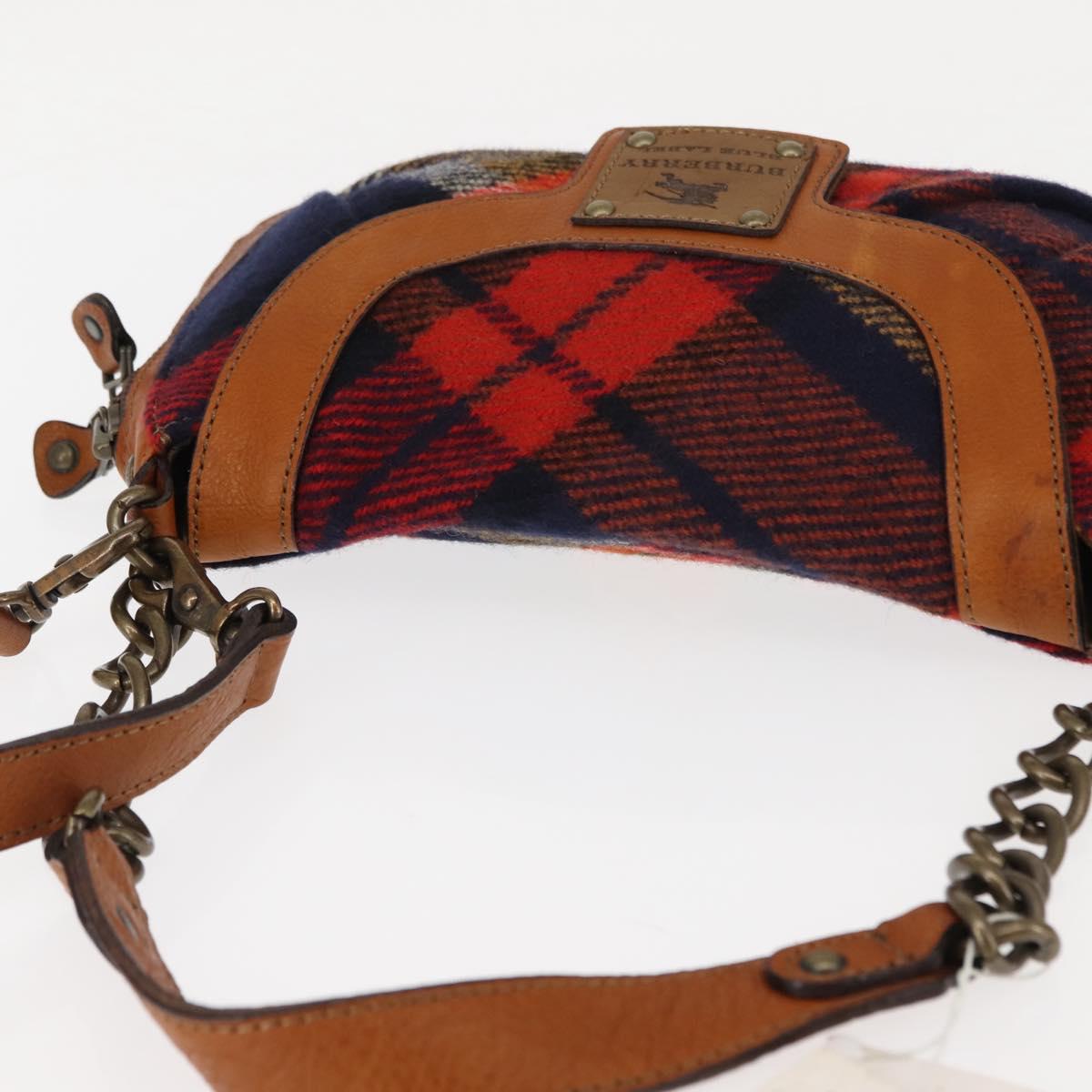 BURBERRY Nova Check Blue Label Shoulder Bag Wool Red Auth 145519