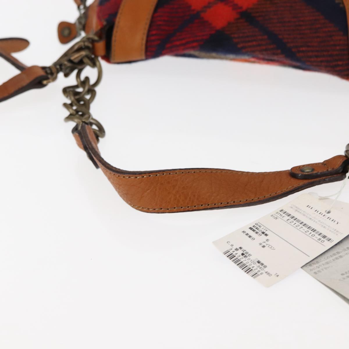 BURBERRY Nova Check Blue Label Shoulder Bag Wool Red Auth 145519