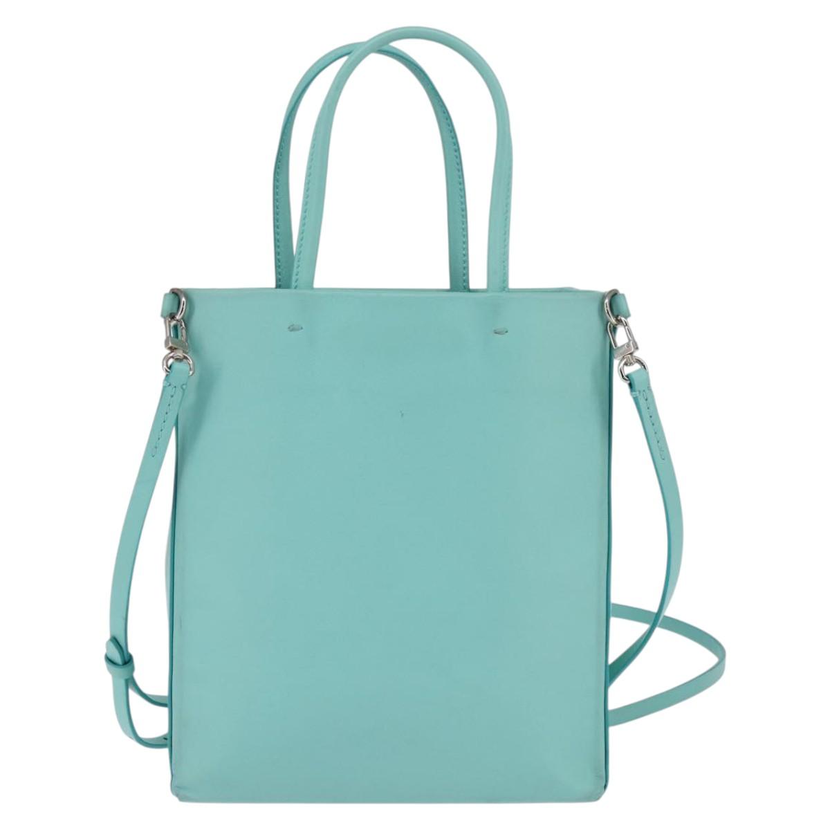TIFFANY&Co. Hand Bag Leather 2way Turquoise Blue Silver Auth 145520