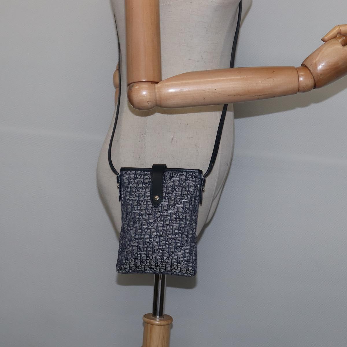 Christian Dior Trotter Canvas Shoulder Bag Navy Silver Auth 145522