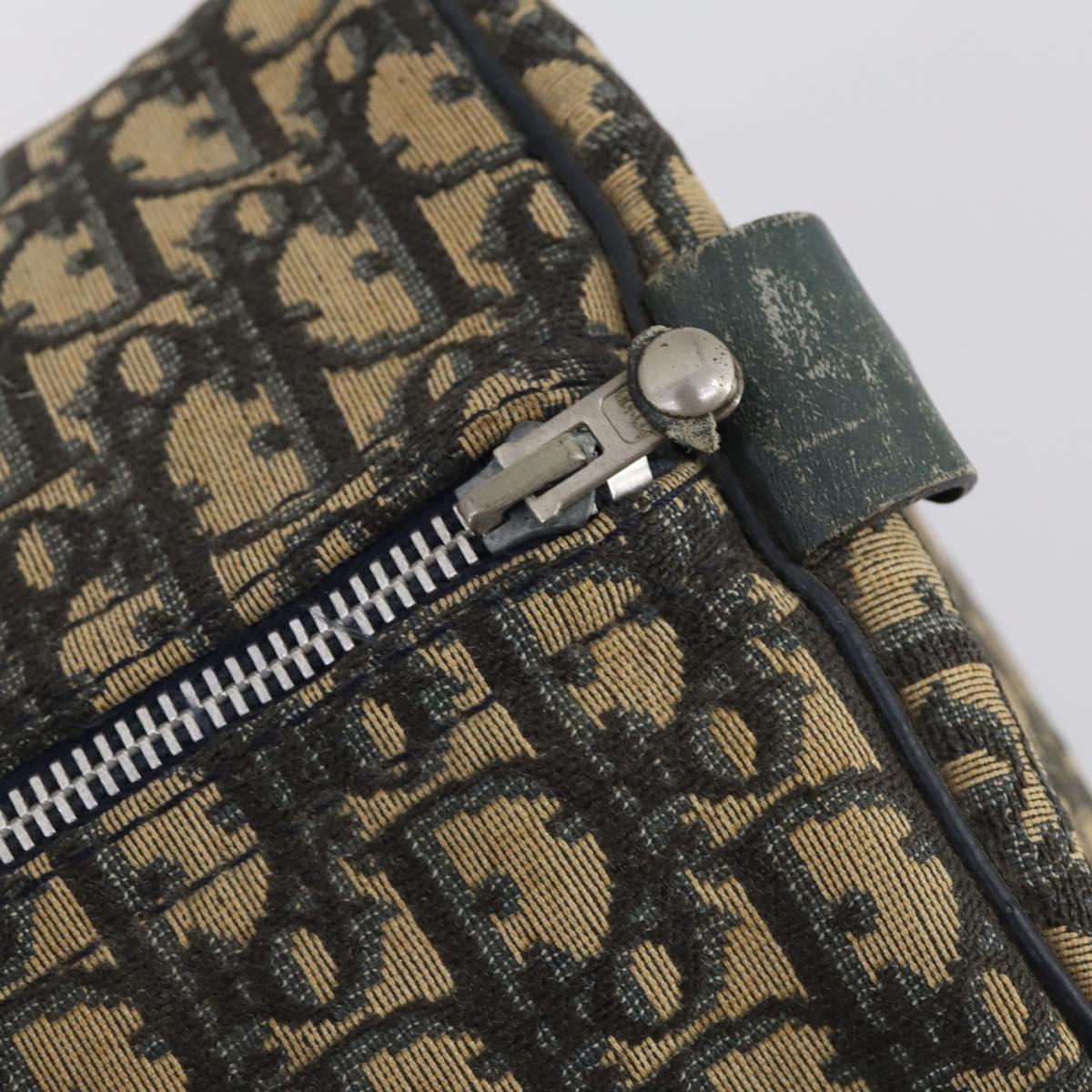 Christian Dior Trotter Canvas Boston Bag Navy Silver Auth 145523