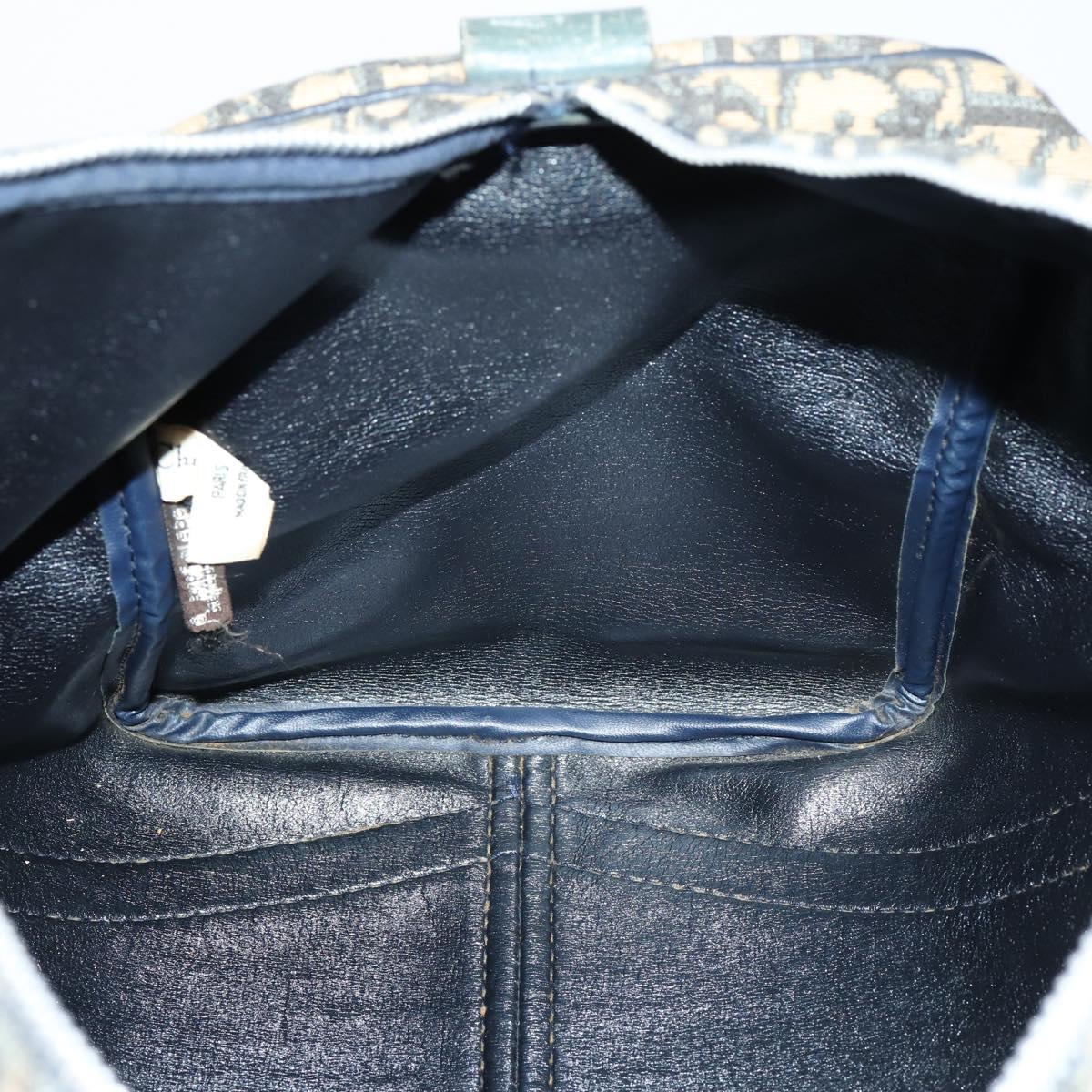 Christian Dior Trotter Canvas Boston Bag Navy Silver Auth 145523