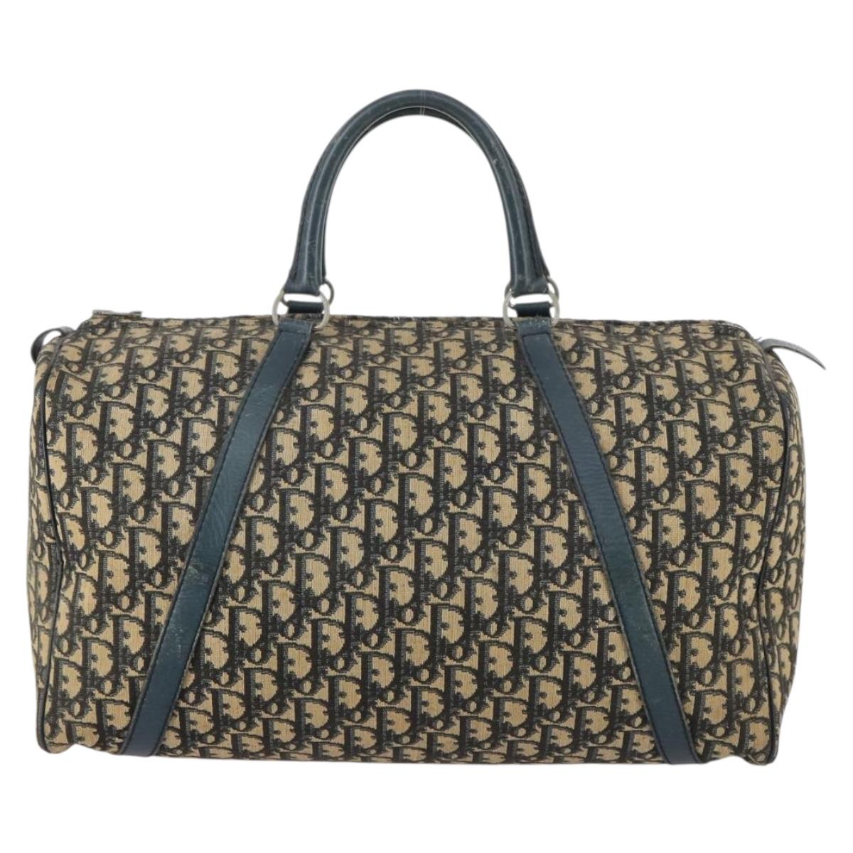 Christian Dior Trotter Canvas Boston Bag Navy Silver Auth 145523