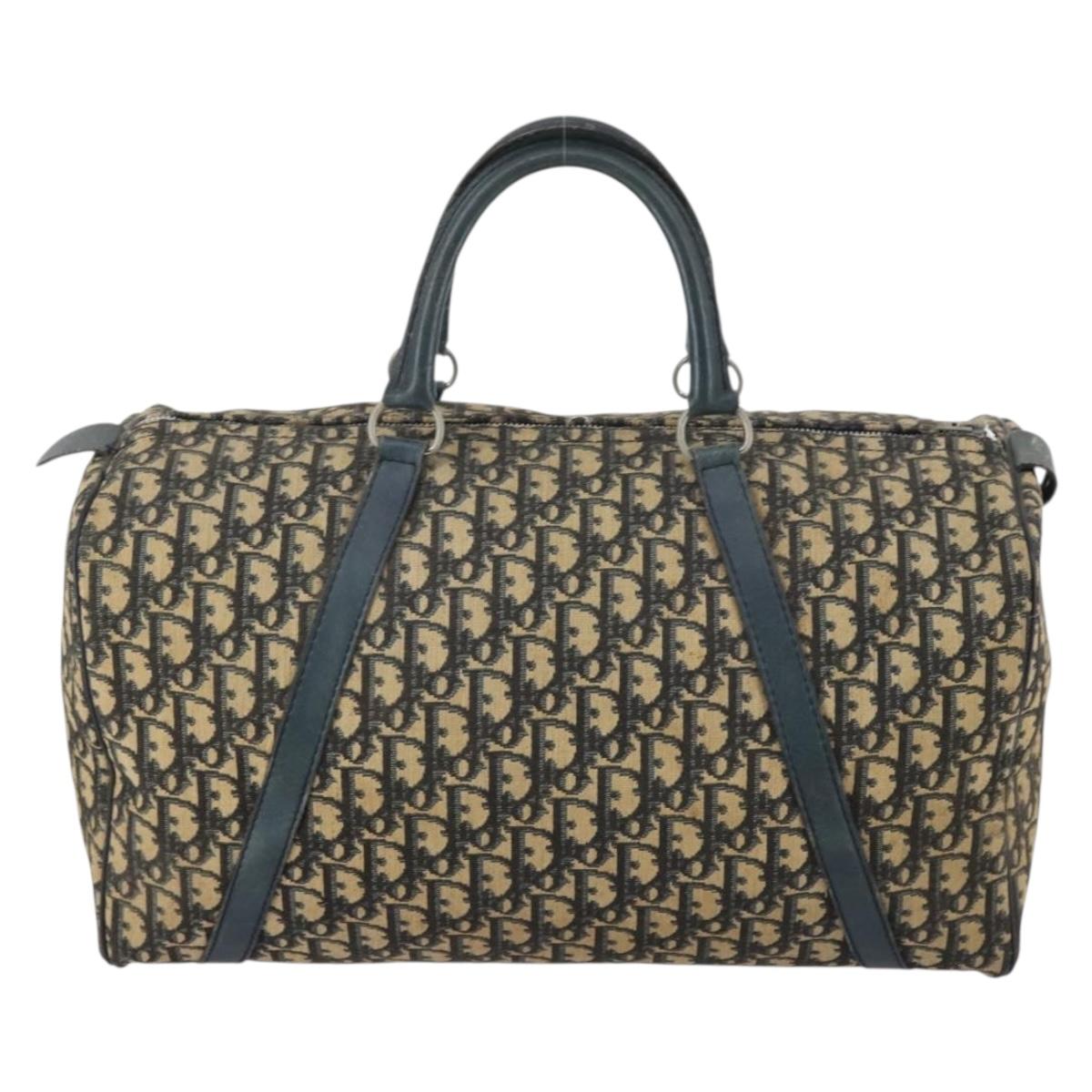 Christian Dior Trotter Canvas Boston Bag Navy Silver Auth 145523