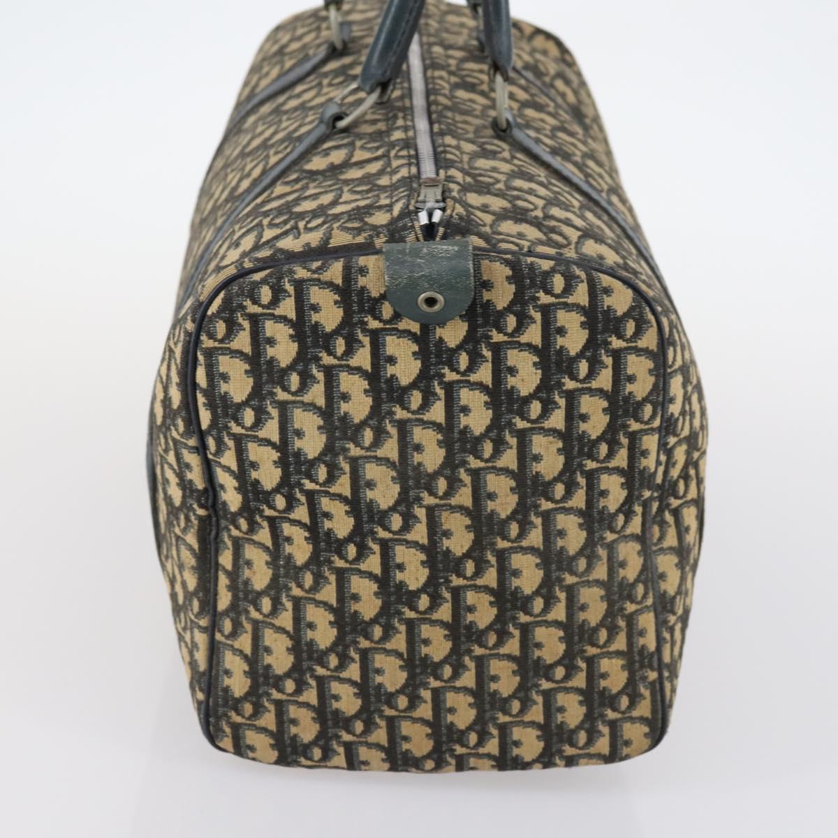 Christian Dior Trotter Canvas Boston Bag Navy Silver Auth 145523