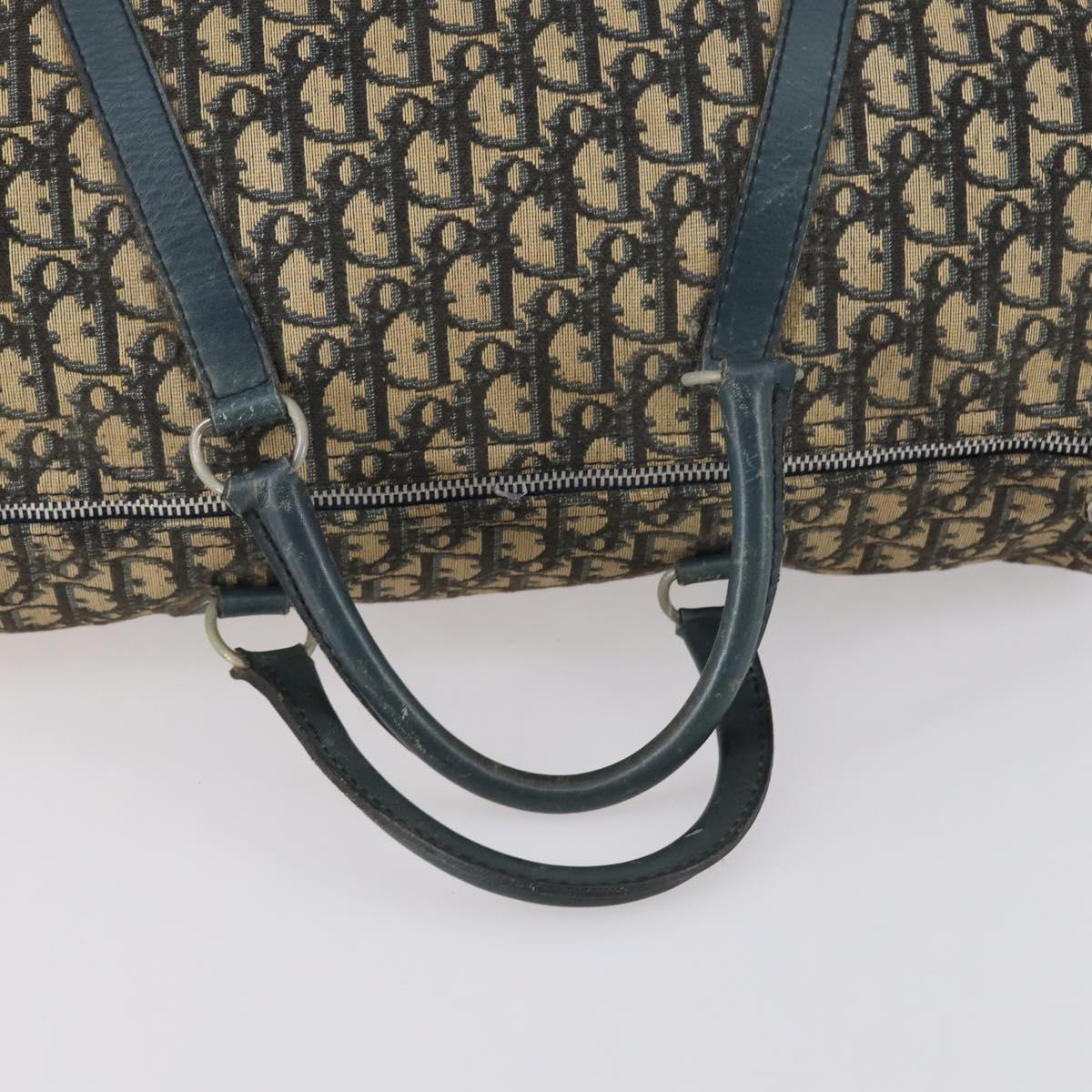 Christian Dior Trotter Canvas Boston Bag Navy Silver Auth 145523