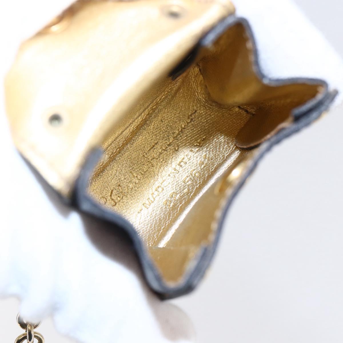 Salvatore Ferragamo Gancini Charm Leather Navy Gold Auth 145546