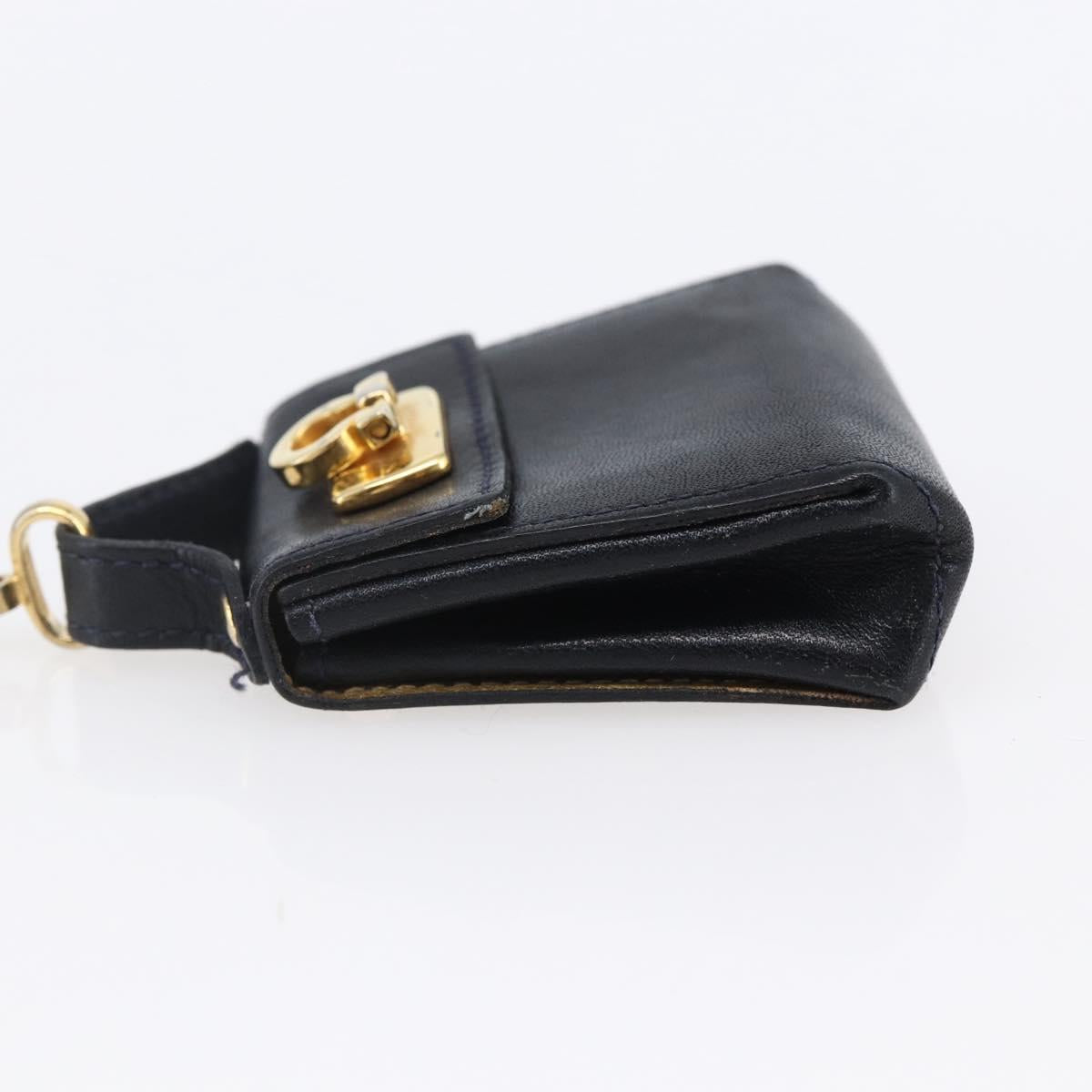 Salvatore Ferragamo Gancini Charm Leather Navy Gold Auth 145546