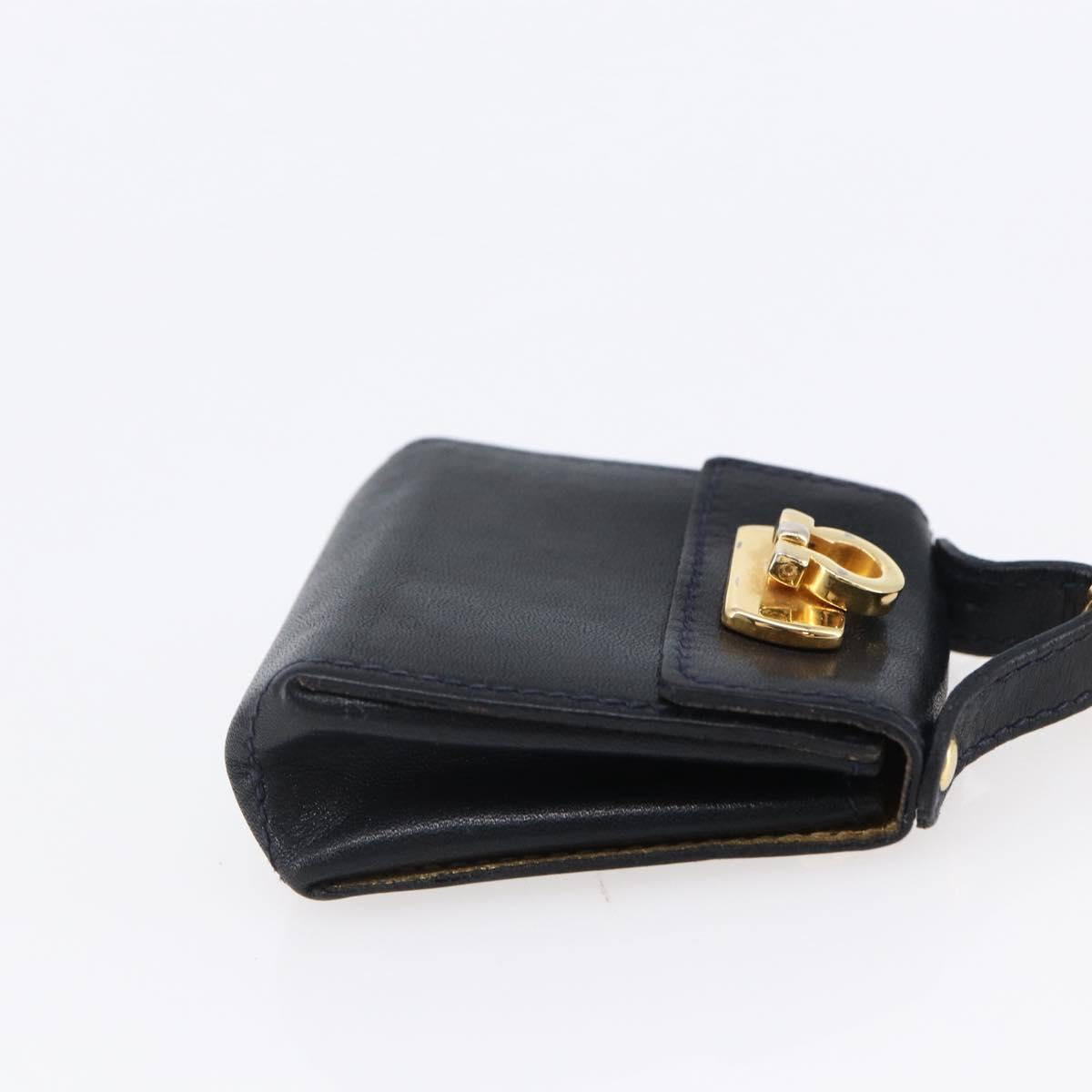 Salvatore Ferragamo Gancini Charm Leather Navy Gold Auth 145546