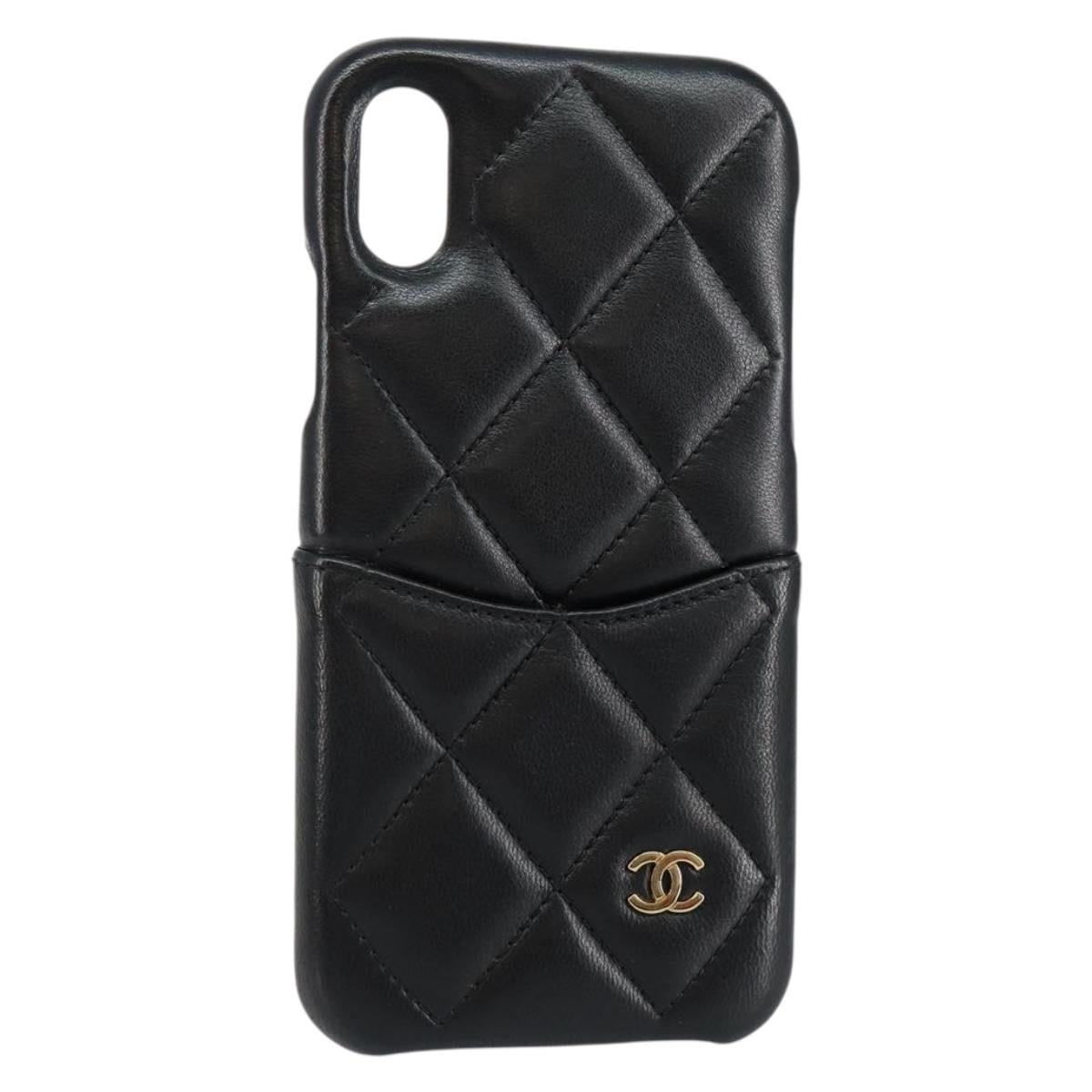 CHANEL Matelasse iPhone Case Lamb Skin Black CC Auth 145550