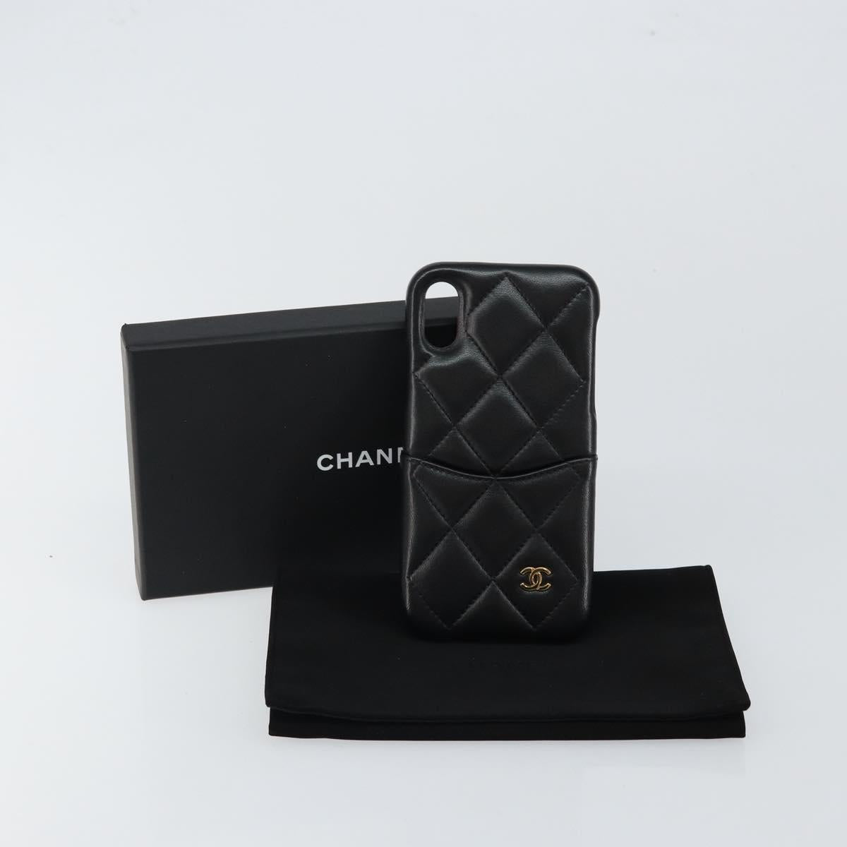 CHANEL Matelasse iPhone Case Lamb Skin Black CC Auth 145550