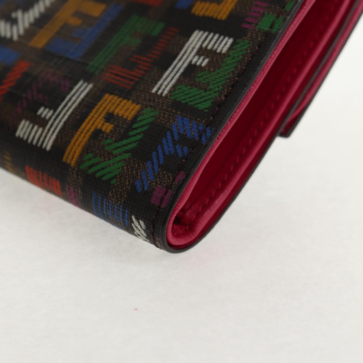 FENDI Zucca Canvas Trifold Wallet Multicolor Gold Auth 145553V
